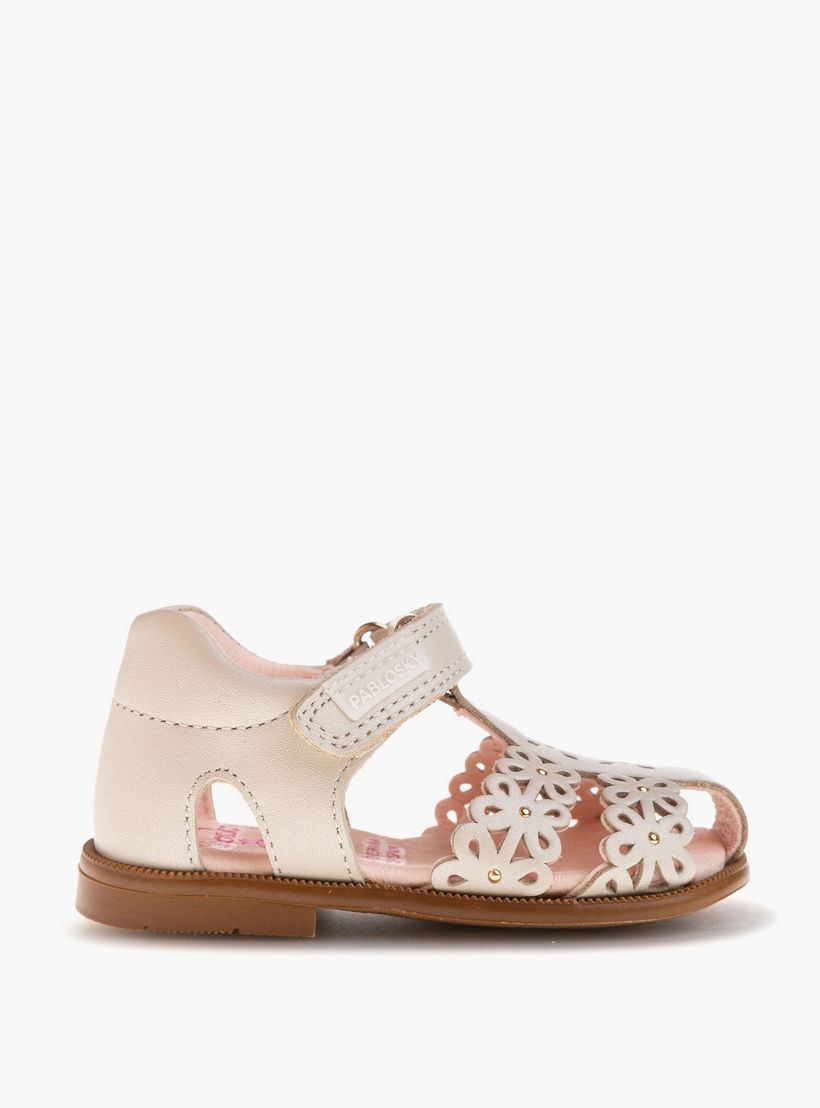 Pablosky Girls' Cutwork Detail Sandals with Hook and Loop Closure-baby-girls-shoes-sandals-image-2