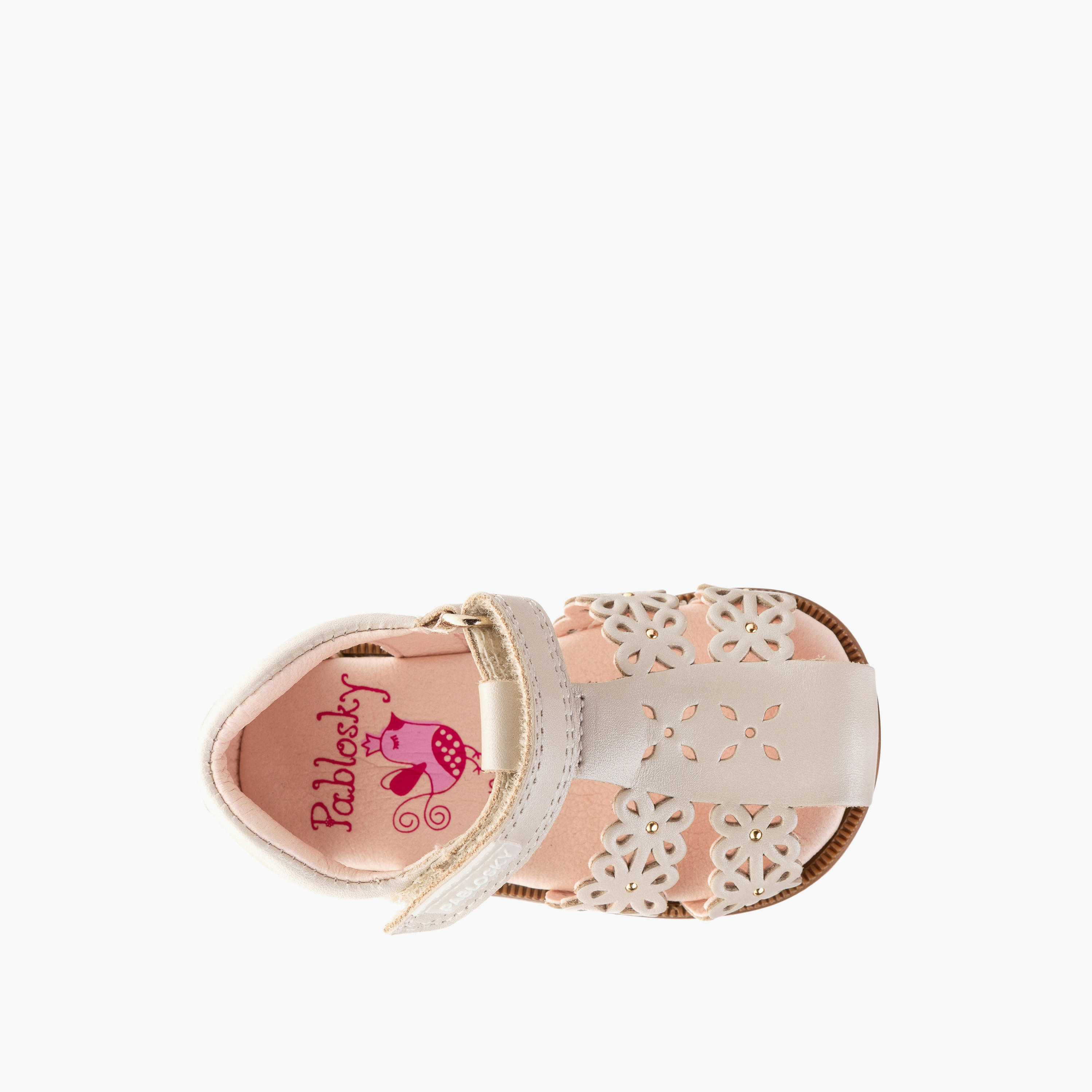 Pablosky Girls' Cutwork Detail Sandals with Hook and Loop Closure-baby-girls-shoes-sandals-image-4