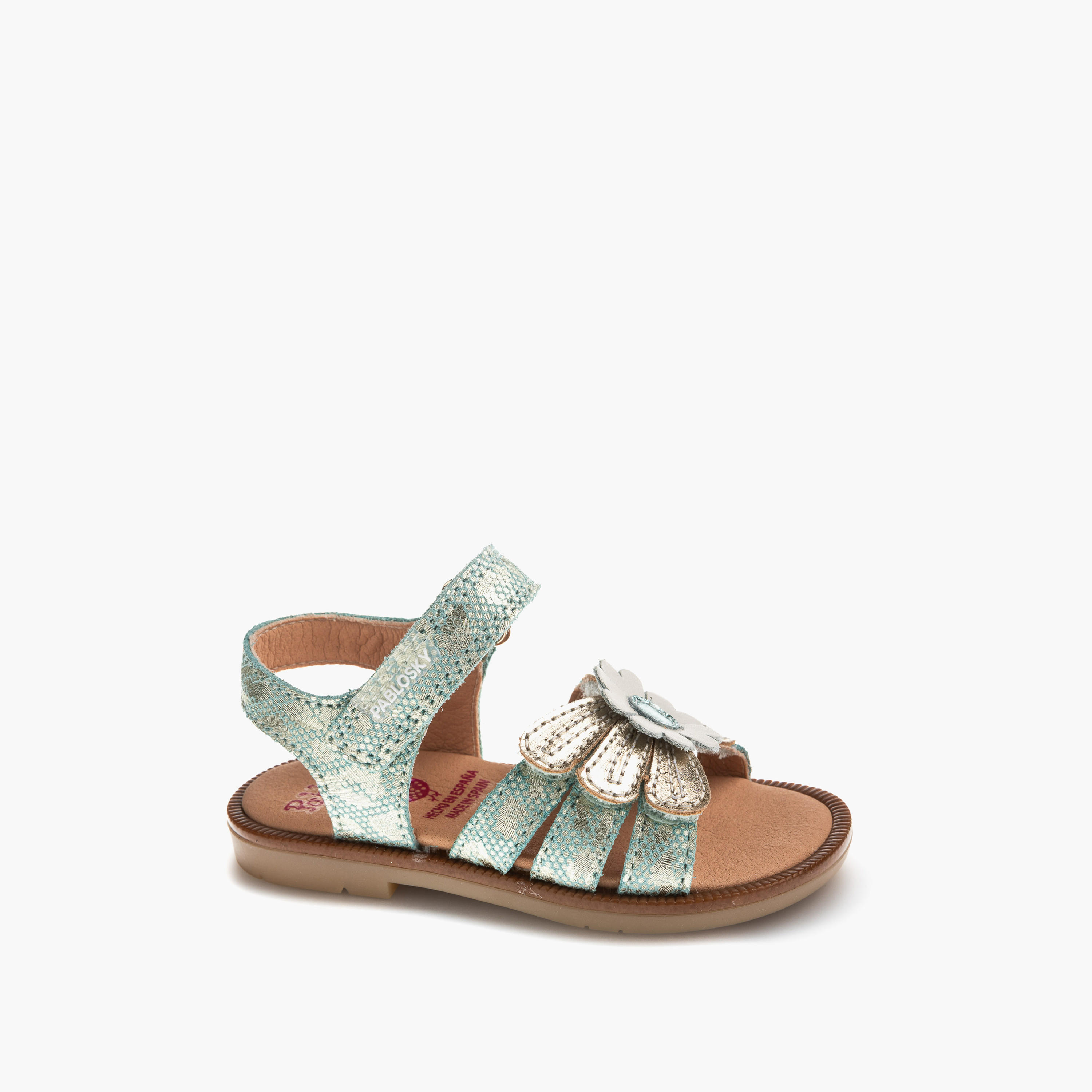 Pablosky Sandals with Hook & Loop Closure, Floral Accent-baby-girls-shoes-sandals-image-1