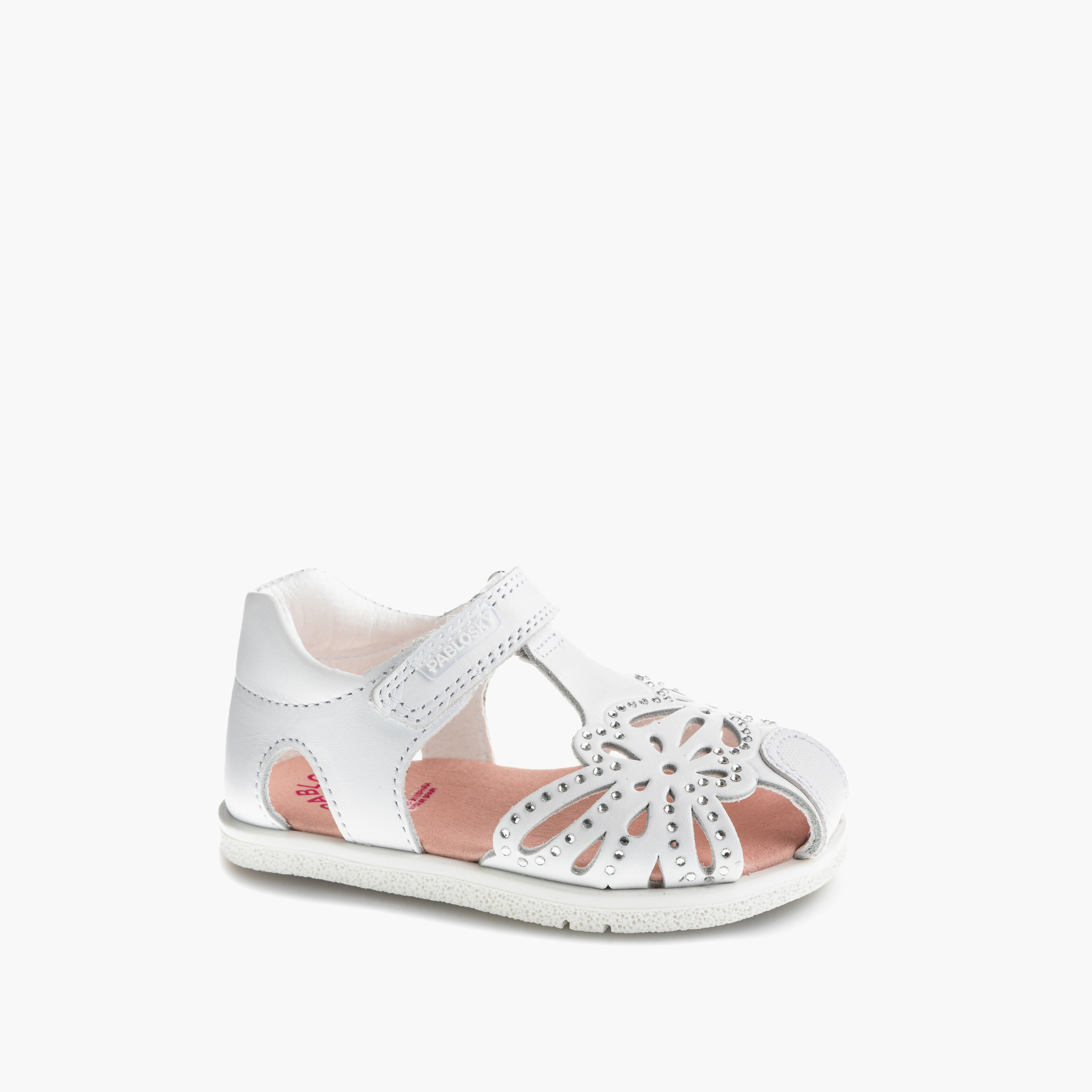 Pablosky Leather Comfort Sandals with Hook & Loop Closure, Cutout Design-baby-girls-shoes-sandals-image-1