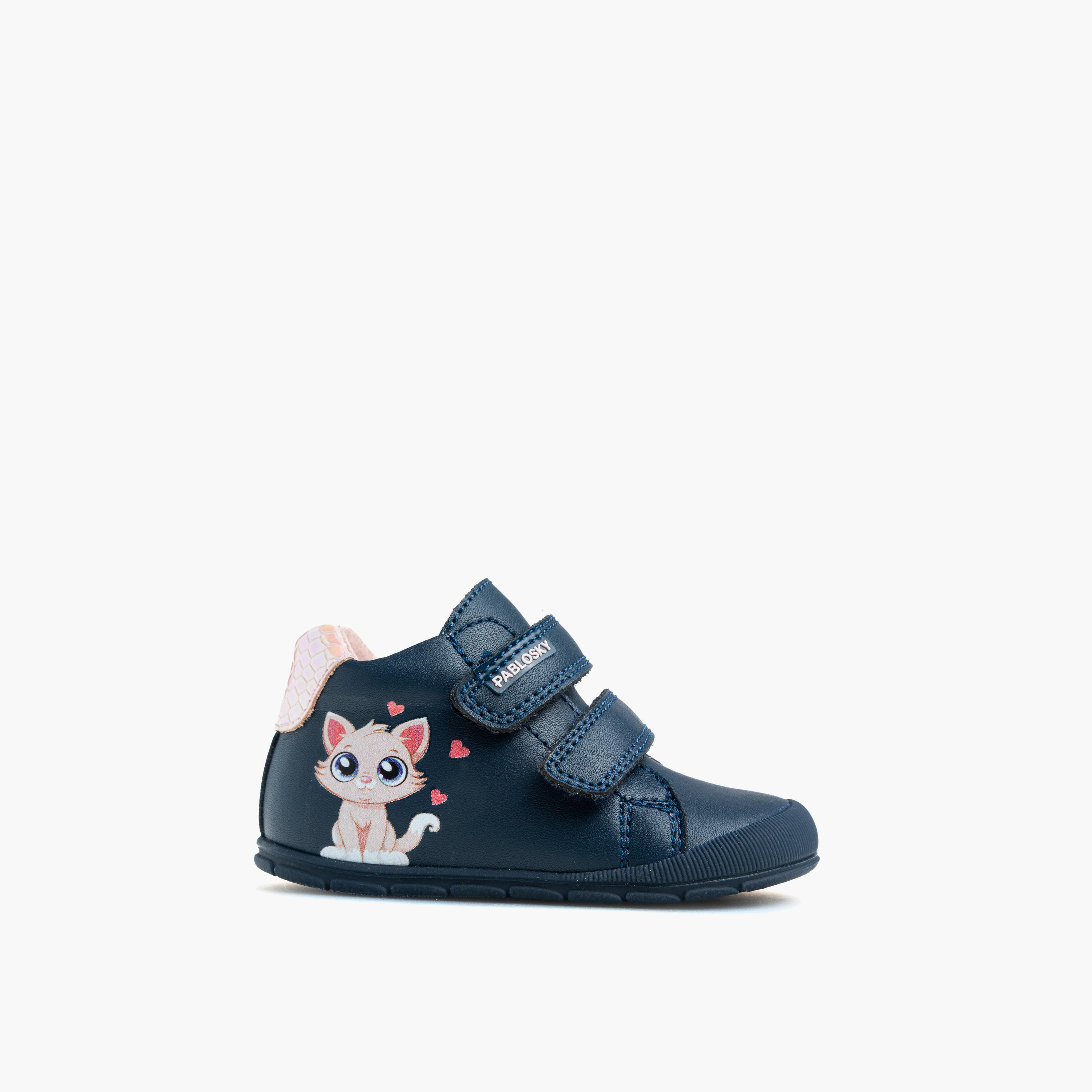 حذاء أطفال جلد بطبعات قطة وبشريط إغلاق لاصق من بابلوسكي-baby-girls-shoes-closedshoes-image-1