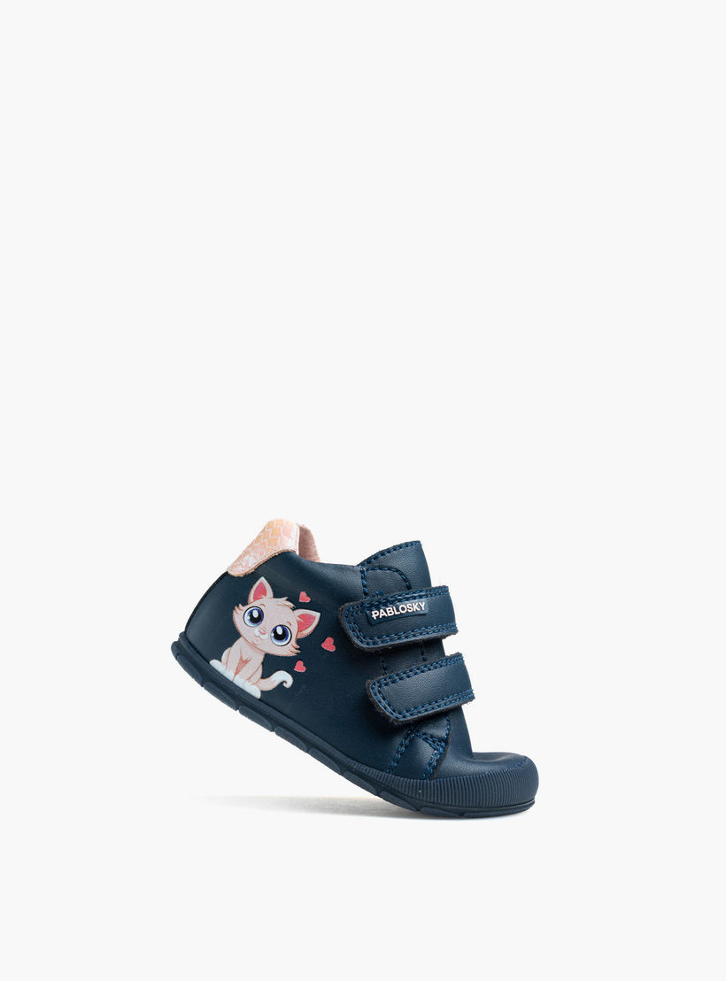 حذاء أطفال جلد بطبعات قطة وبشريط إغلاق لاصق من بابلوسكي-baby-girls-shoes-closedshoes-image-4