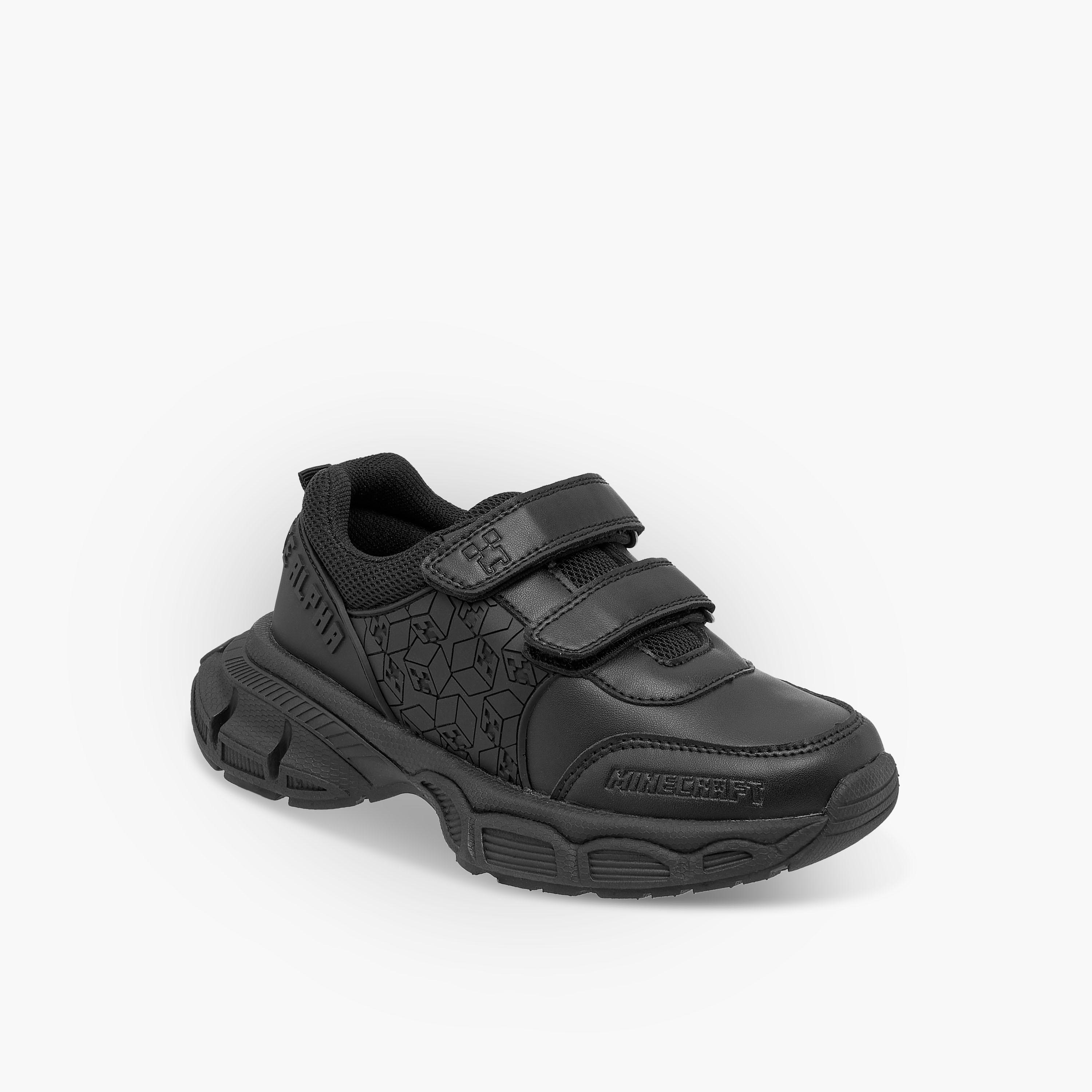 Minecraft Logo Embossed School Shoes with Hook and Loop Closure-boys-shoes-schoolshoes-image-2
