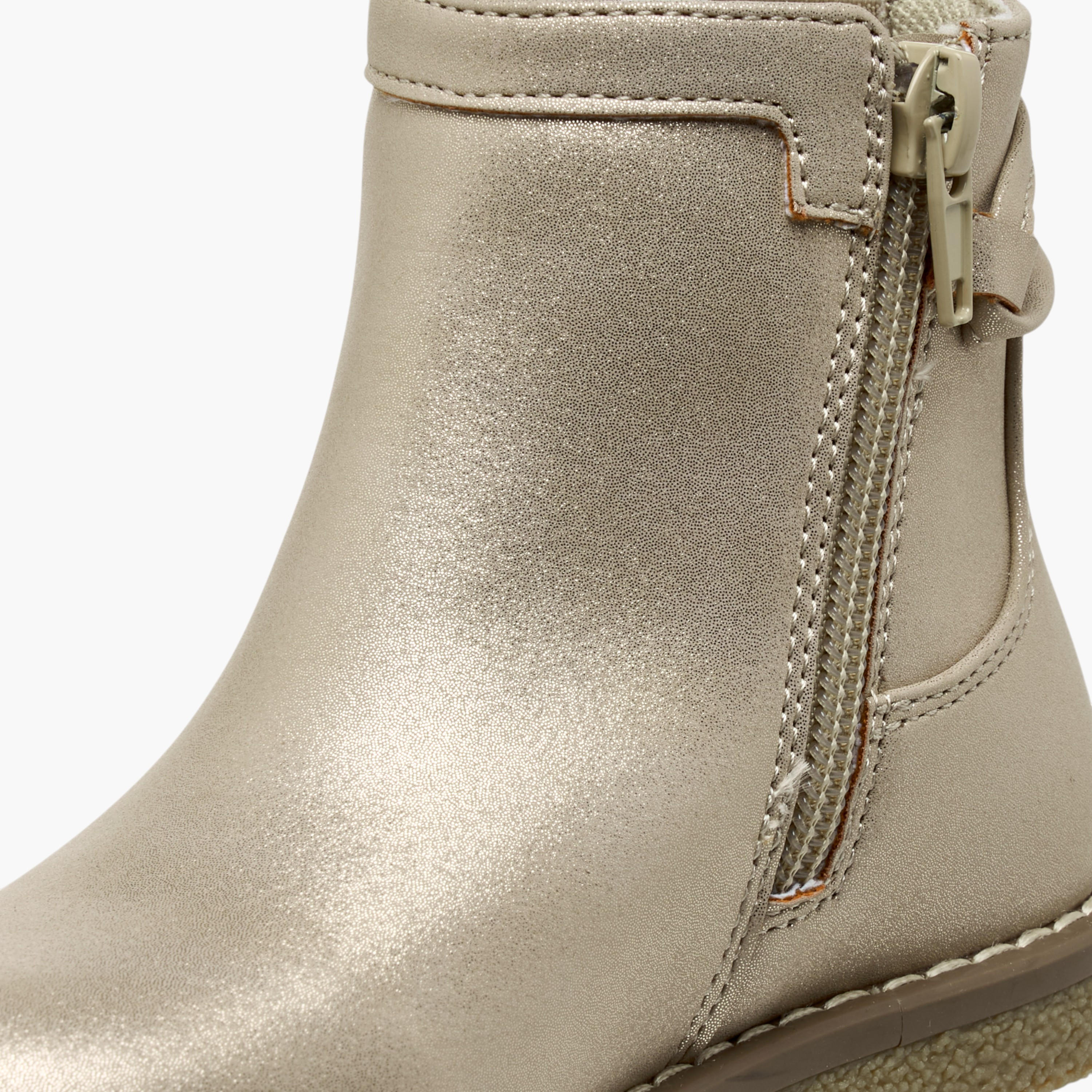 بوت سادة بطول الكاحل وسحاب إغلاق من جونيورز-girls-shoes-boots-image-6