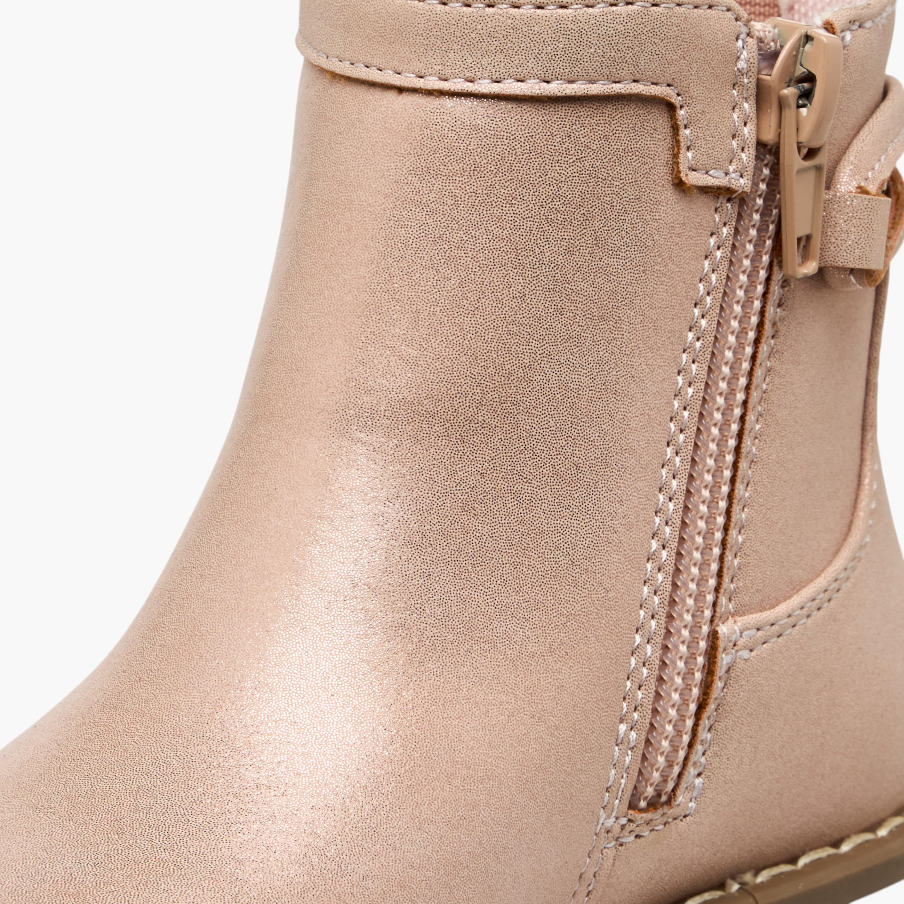 Juniors Solid Ankle Boots with Zip Closure-girls-shoes-boots-image-5