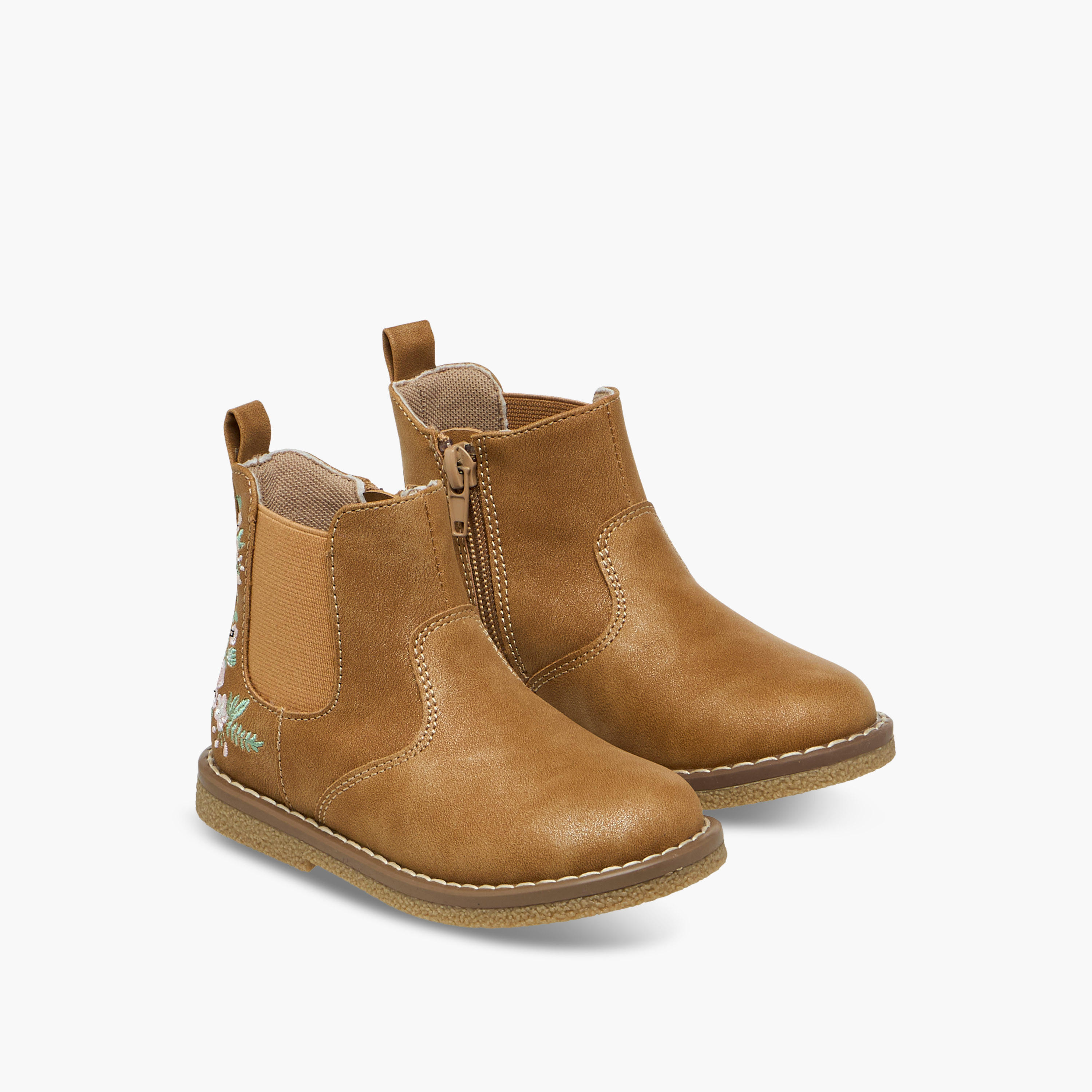 Juniors Embroidered Ankle Boots with Zip Closure-girls-shoes-boots-image-1