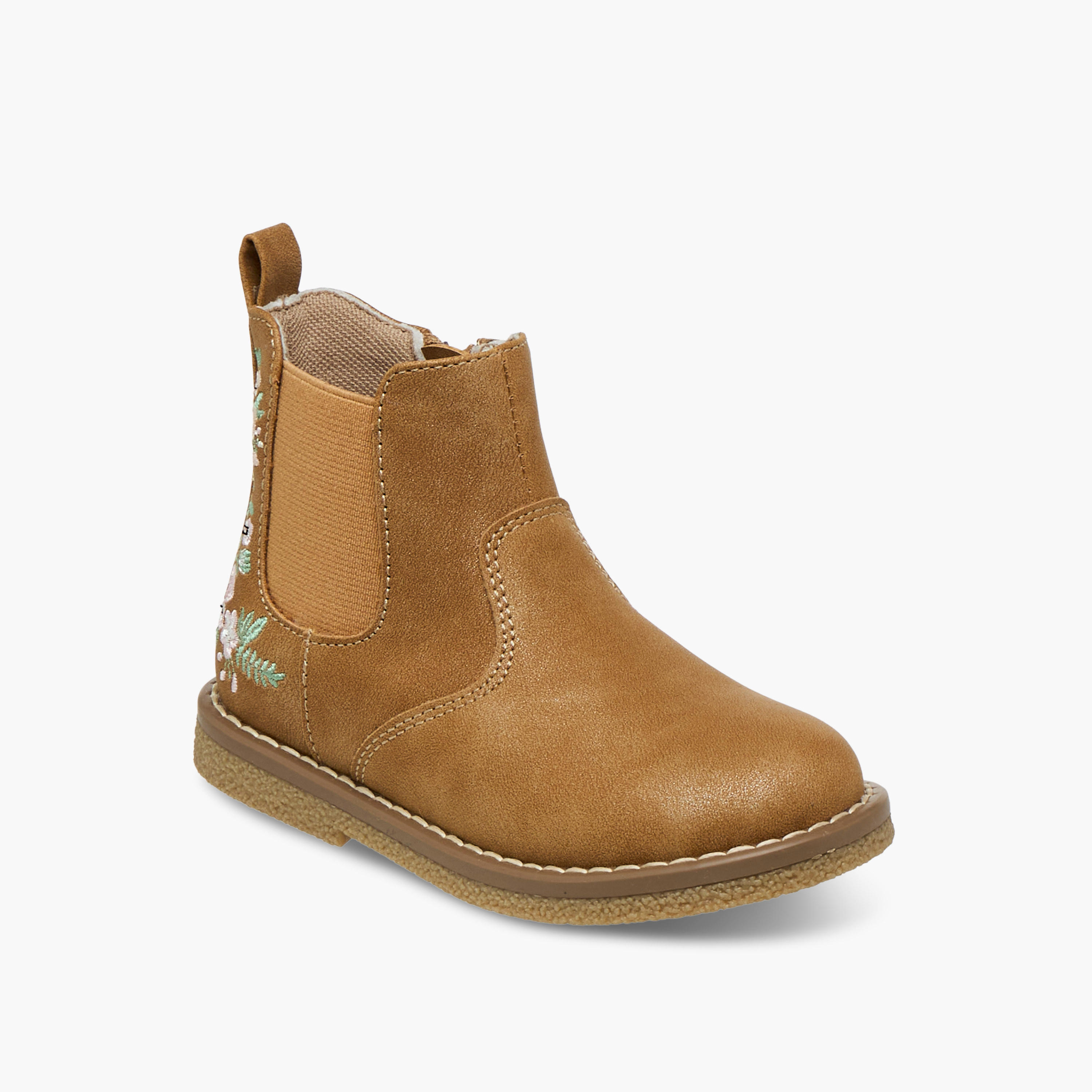 Juniors Embroidered Ankle Boots with Zip Closure-girls-shoes-boots-image-2