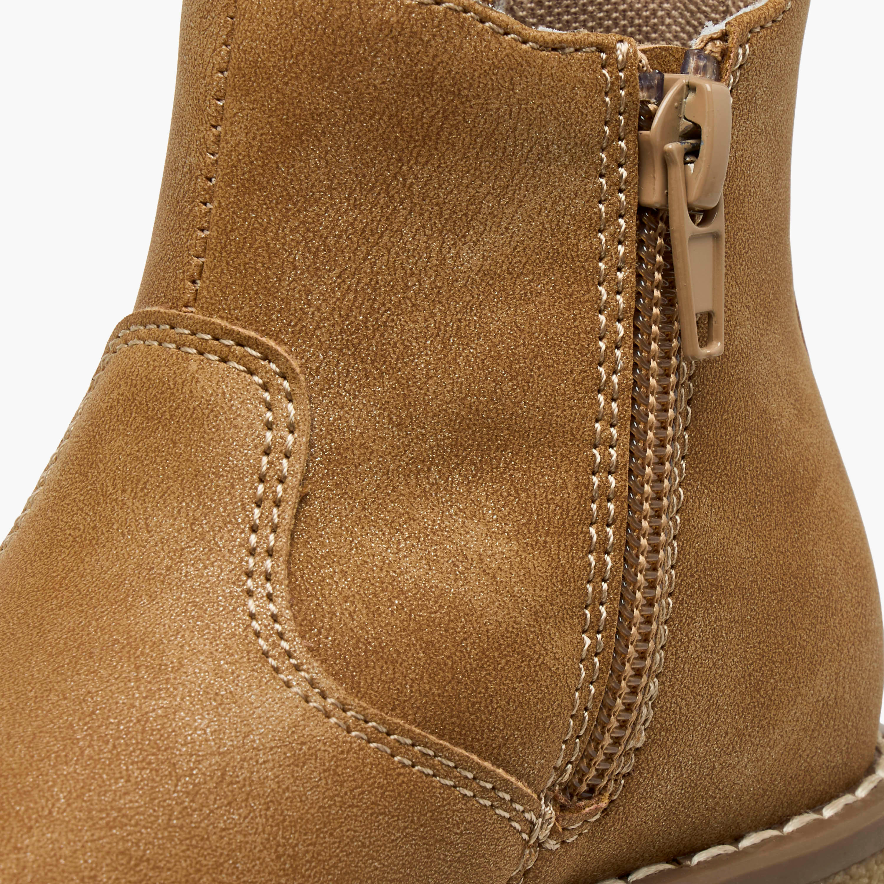 Juniors Embroidered Ankle Boots with Zip Closure-girls-shoes-boots-image-6