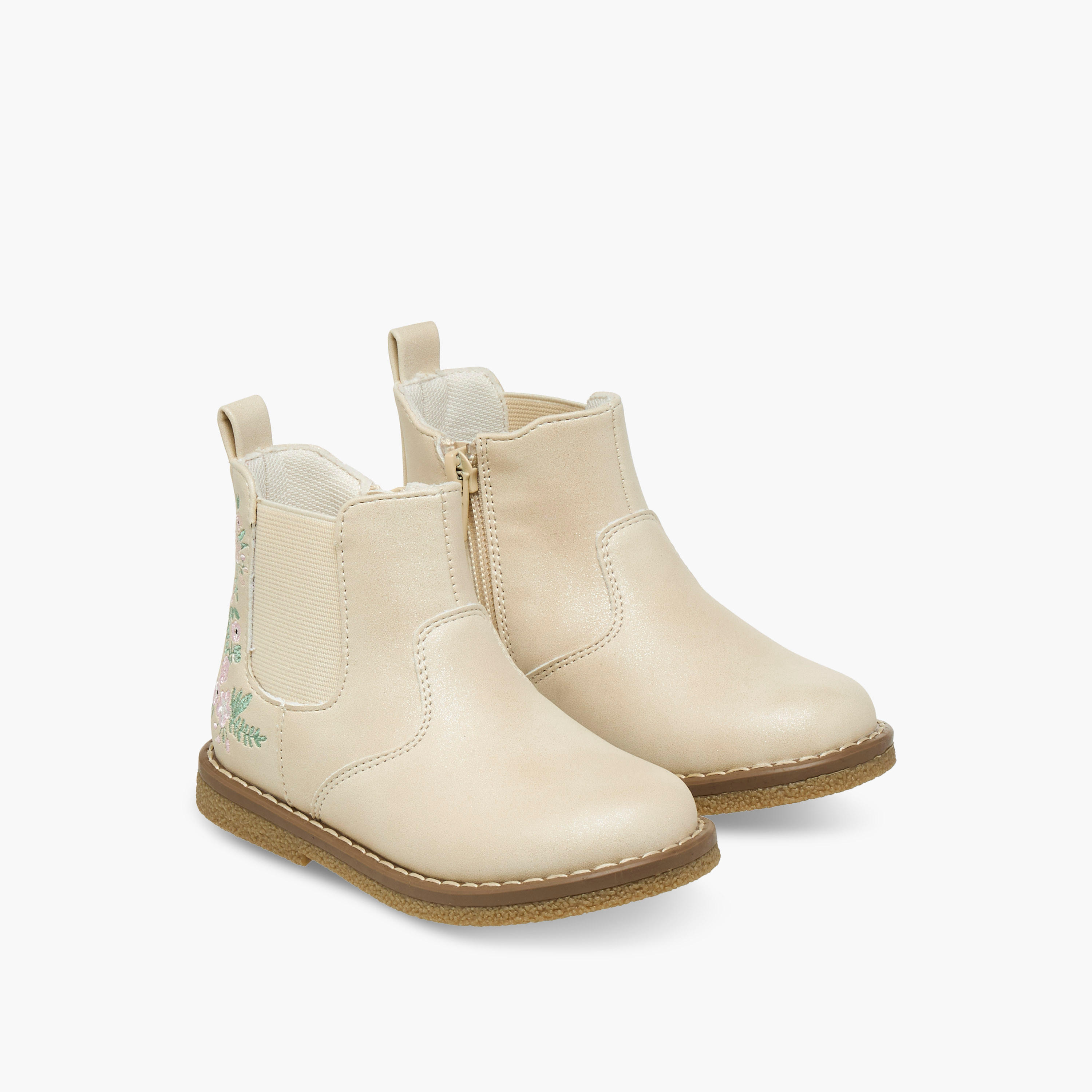Juniors Embroidered Ankle Boots with Zip Closure-girls-shoes-boots-image-1