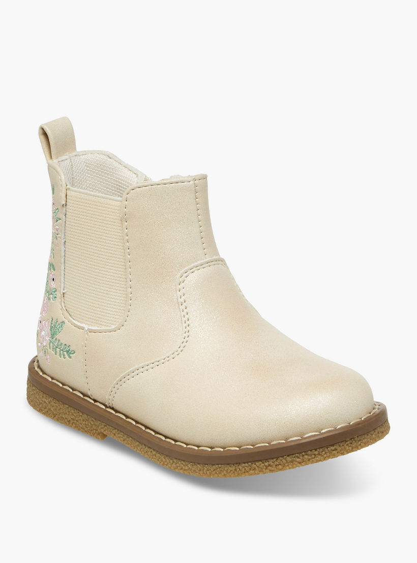 Juniors Embroidered Ankle Boots with Zip Closure-girls-shoes-boots-image-2