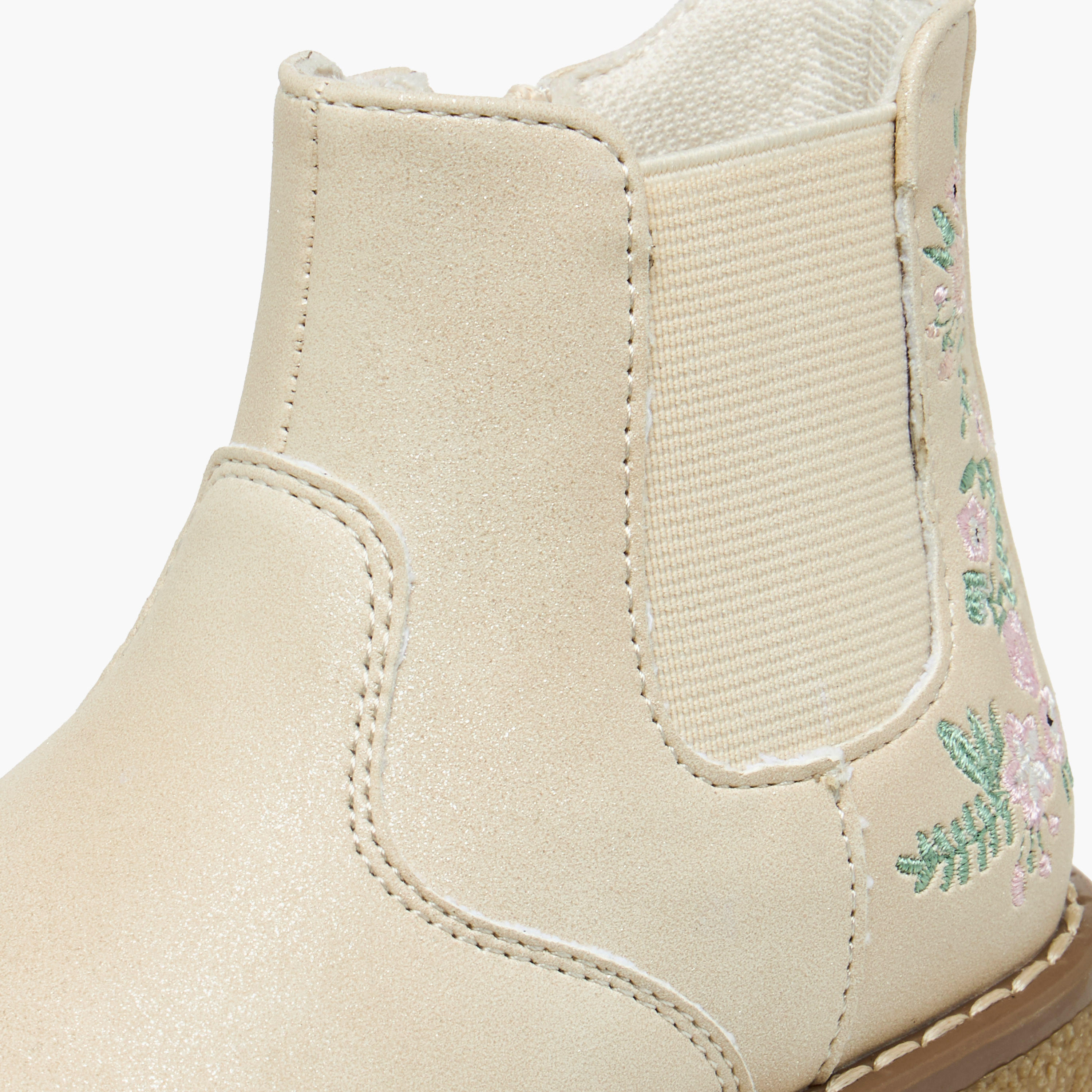 Juniors Embroidered Ankle Boots with Zip Closure-girls-shoes-boots-image-4