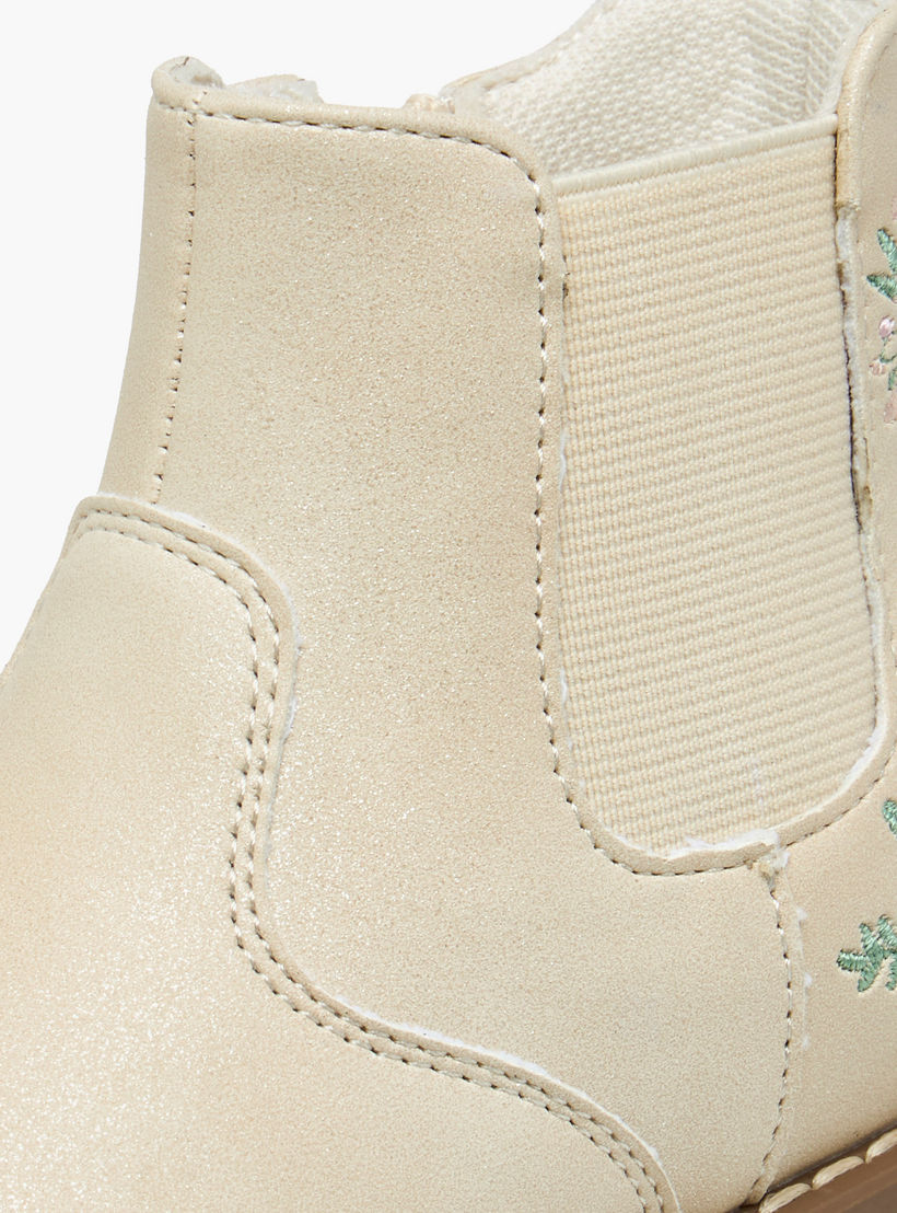 Juniors Embroidered Ankle Boots with Zip Closure-girls-shoes-boots-image-4