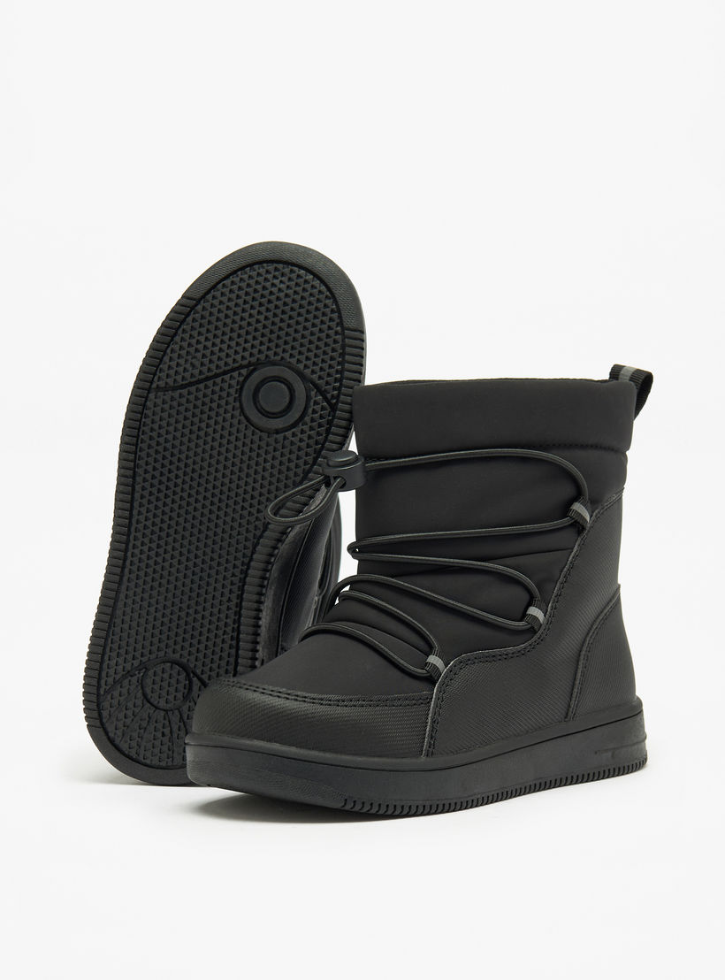 Juniors Solid High Cut Slip-On Boots with Drawstring Detail-boys-shoes-boots-image-5
