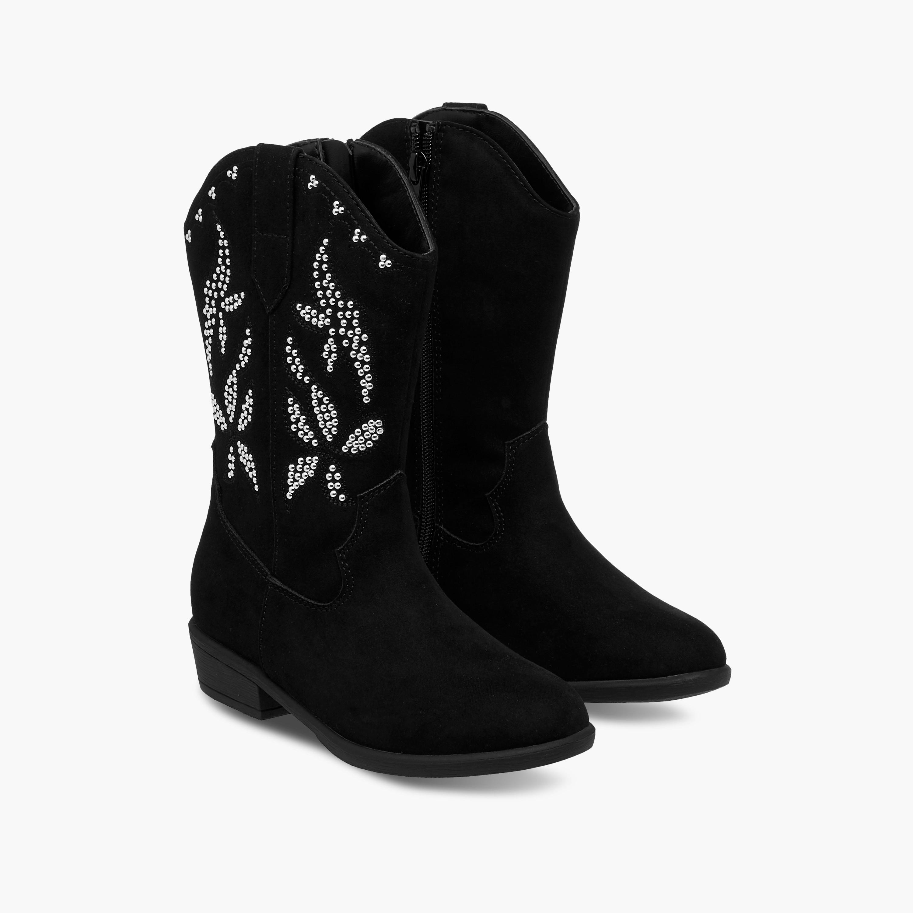 بوت مزين بقصة عالية وسحاب إغلاق من ليتل ميسي-girls-shoes-boots-image-1
