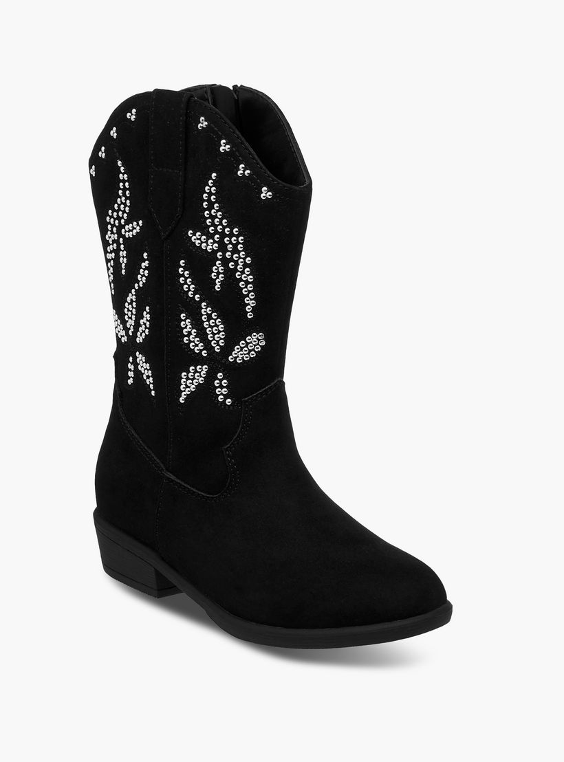 بوت مزين بقصة عالية وسحاب إغلاق من ليتل ميسي-girls-shoes-boots-image-2