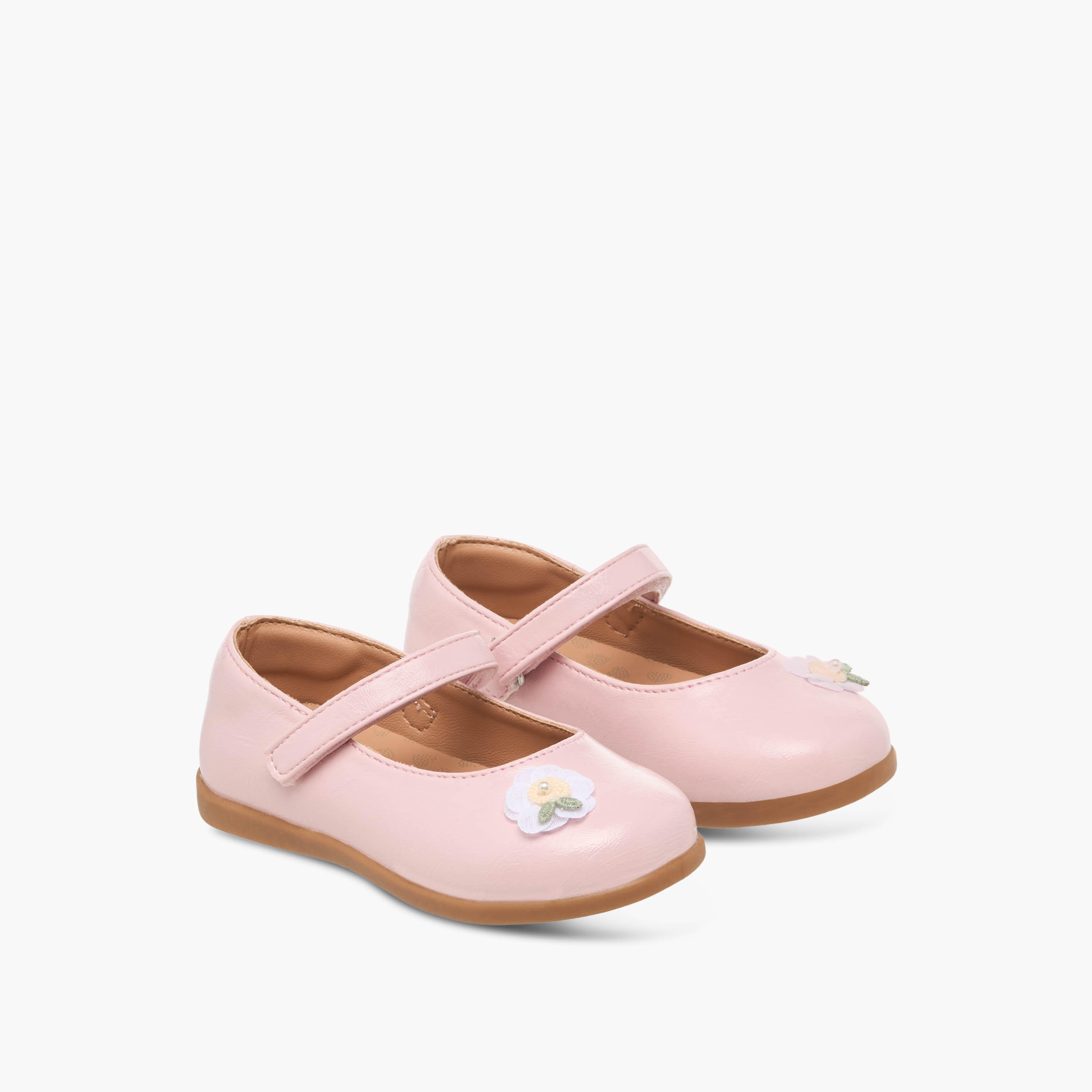 حذاء ماري جين بشريط إغلاق لاصق وزخارف زهور للبنات من بيرفيت-girls-shoes-maryjanes-image-1