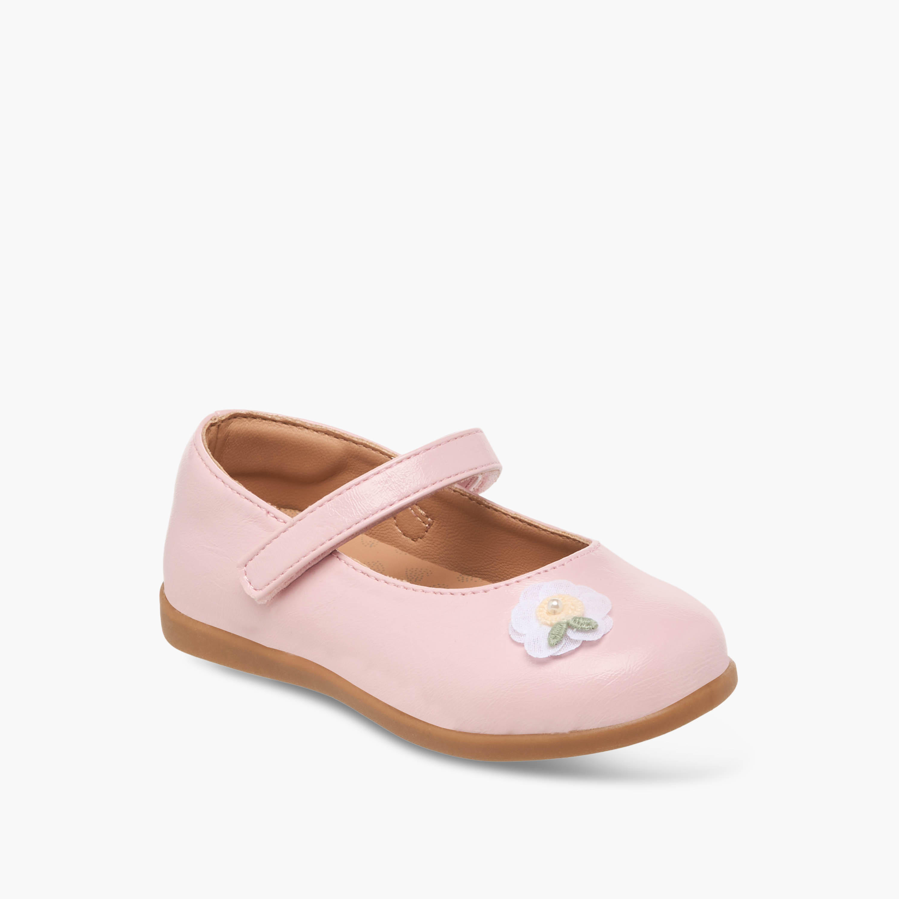 حذاء ماري جين بشريط إغلاق لاصق وزخارف زهور للبنات من بيرفيت-girls-shoes-maryjanes-image-2