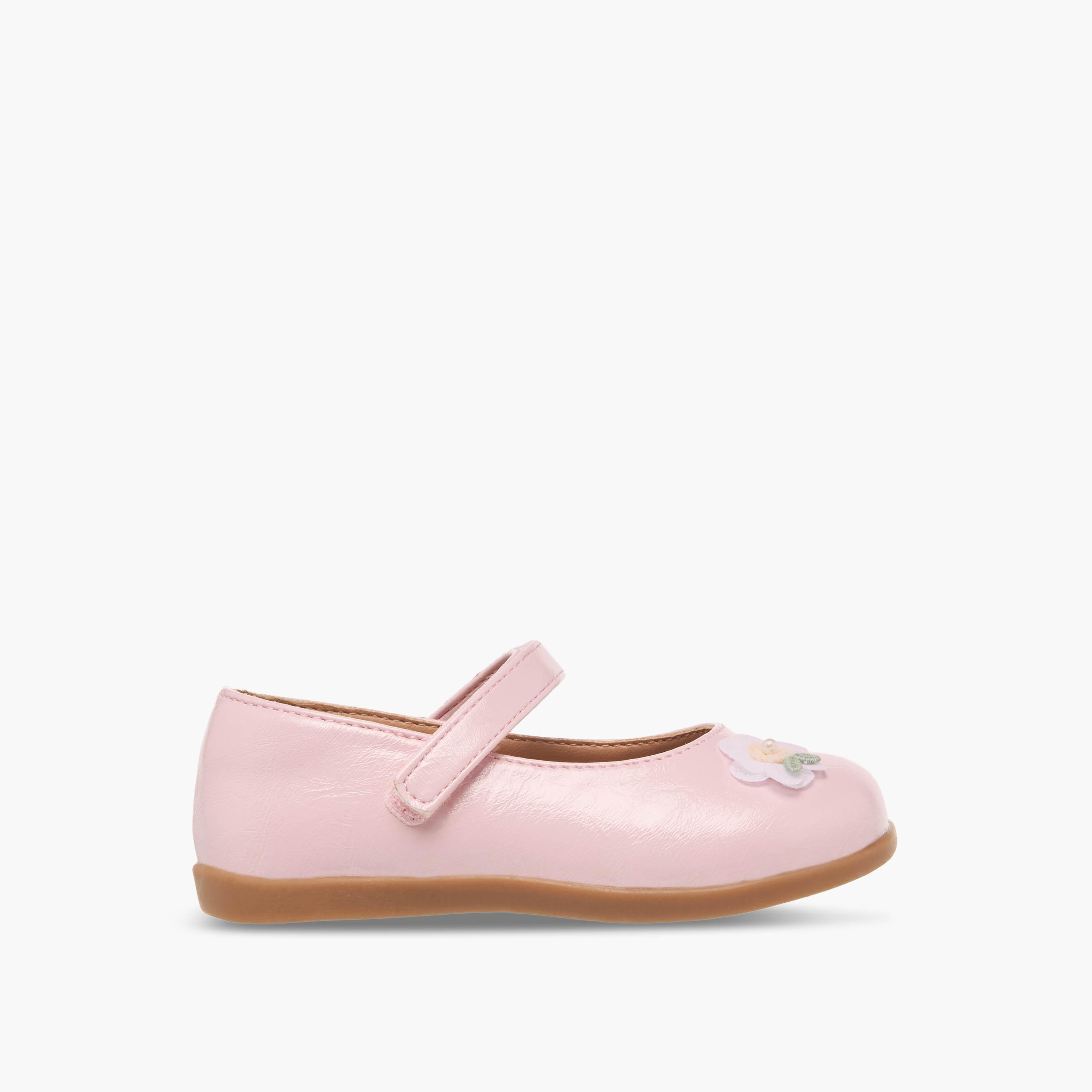 حذاء ماري جين بشريط إغلاق لاصق وزخارف زهور للبنات من بيرفيت-girls-shoes-maryjanes-image-3