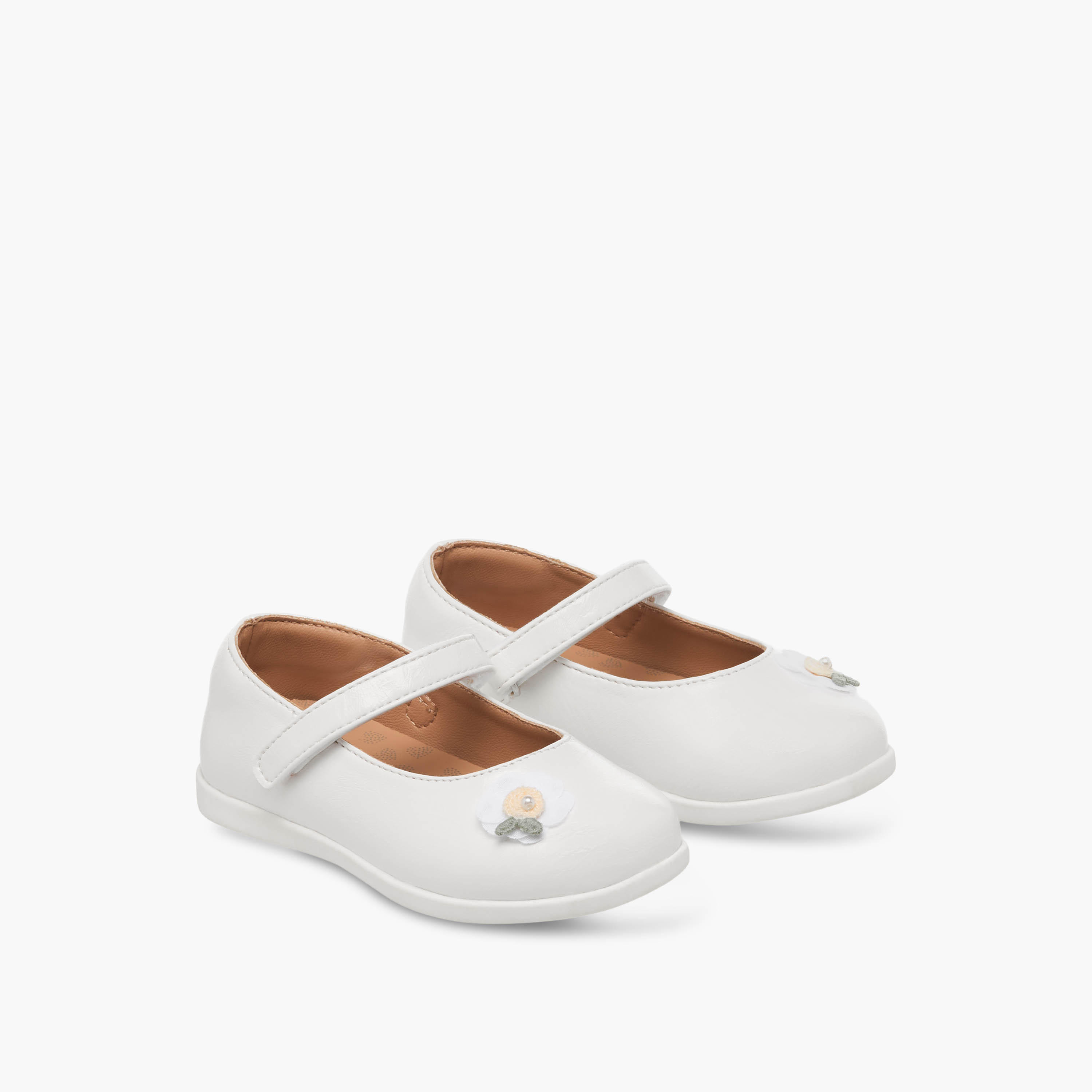 حذاء ماري جين بشريط إغلاق لاصق وزخارف زهور للبنات من بيرفيت-girls-shoes-maryjanes-image-1
