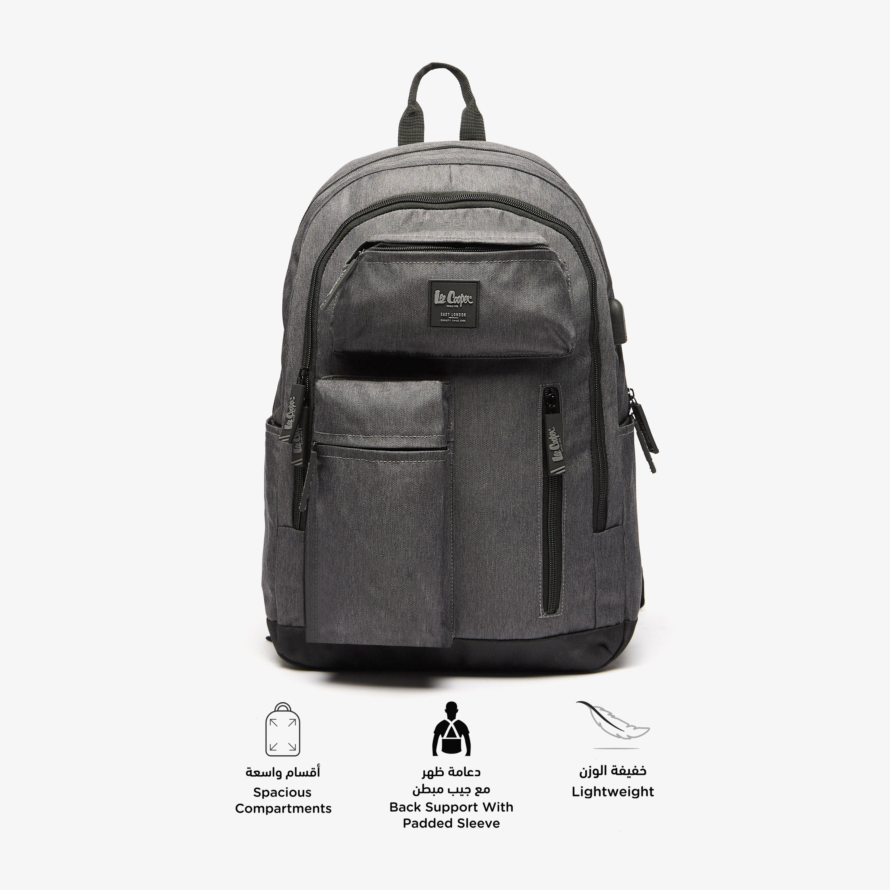 Lee Cooper Solid School Backpack with Adjustable Straps and Zip Closure - 32x15x47 cm-school-bagsandbackpacks-backpacks-image-4