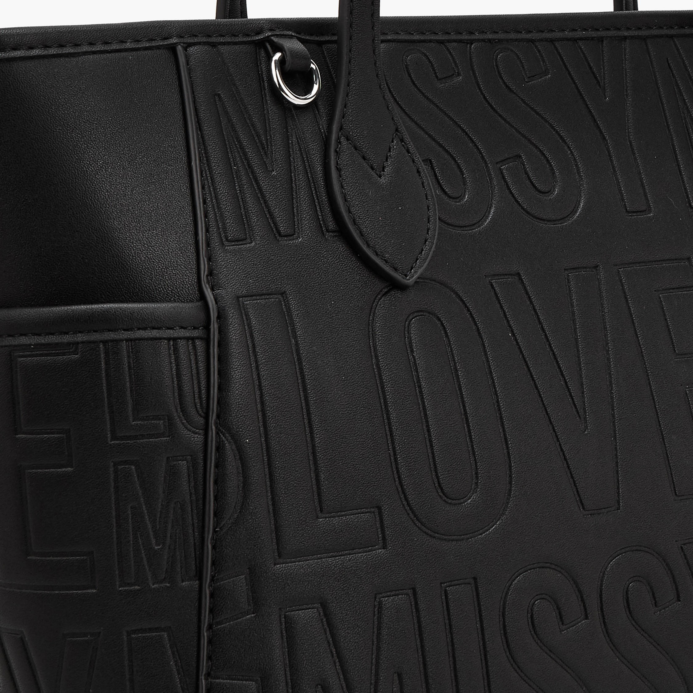 Missy Slogan Textured Tote Bag with Zip Closure and Pouch-women-bagsandwallets-handbags-image-5