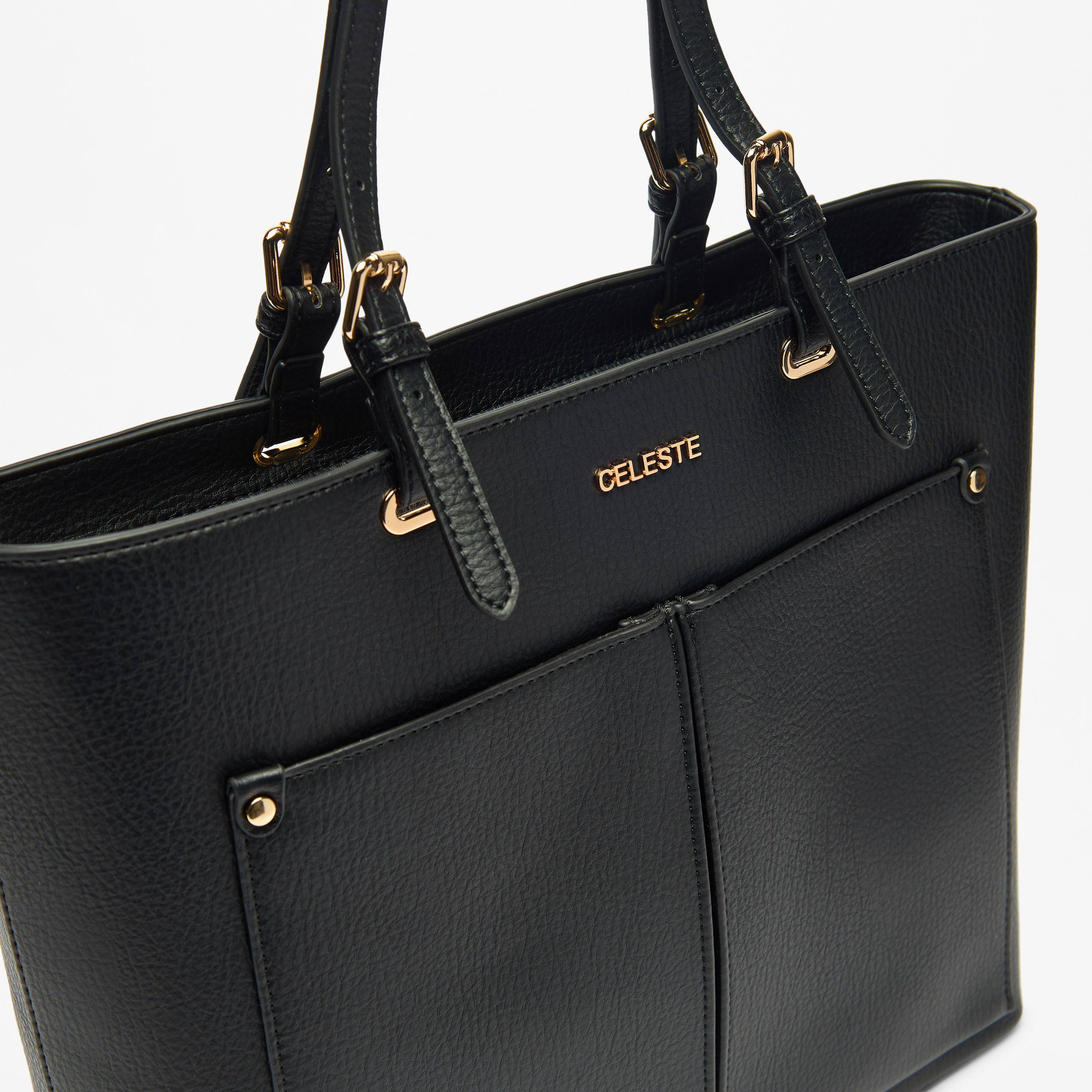 Celeste Solid Tote Bag with Zip Closure and Double Handle-women-bagsandwallets-handbags-image-3