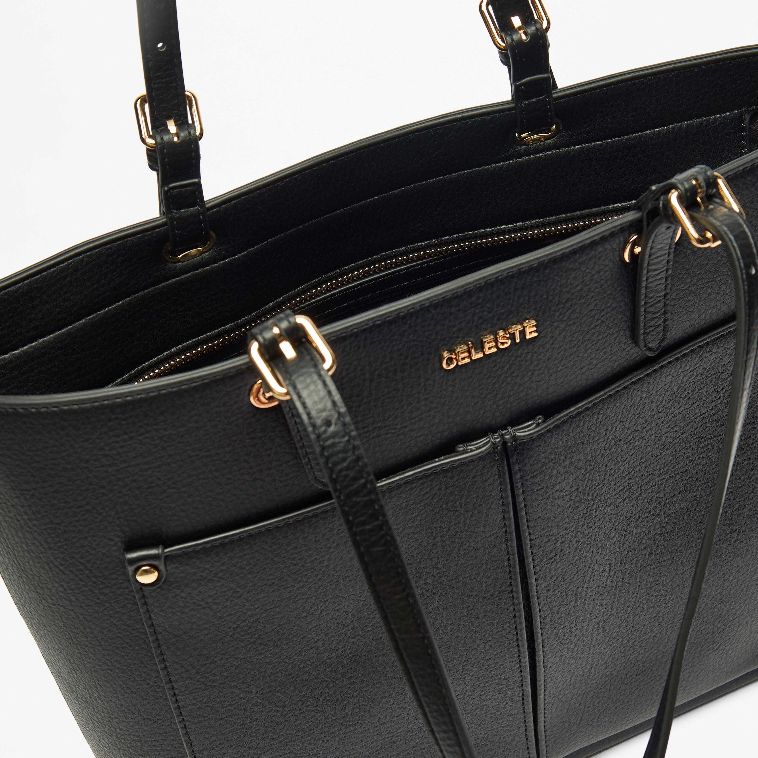 Celeste Solid Tote Bag with Zip Closure and Double Handle-women-bagsandwallets-handbags-image-5