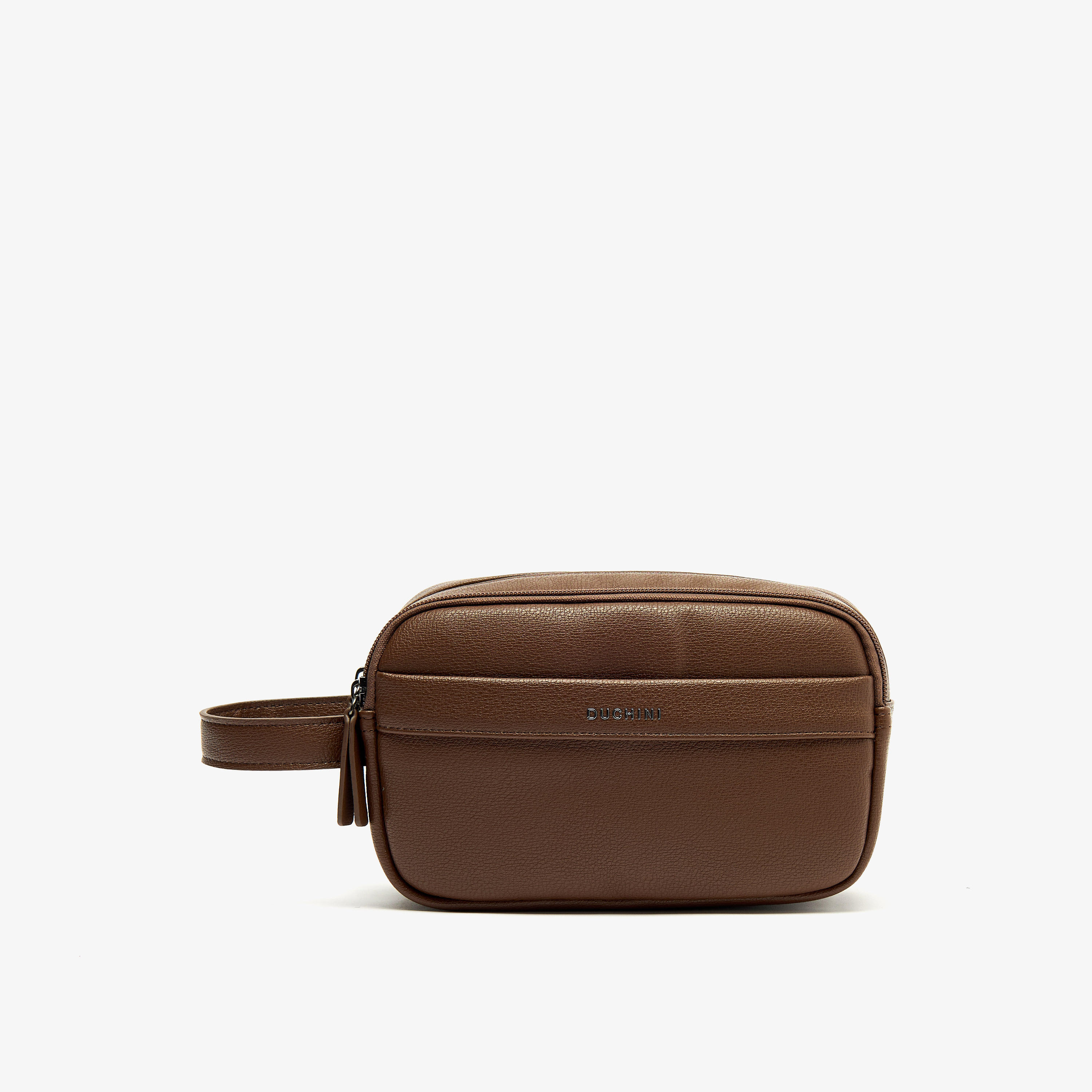 Duchini Solid Pouch with Zip Closure and Wristlet Strap-men-bags-image-1