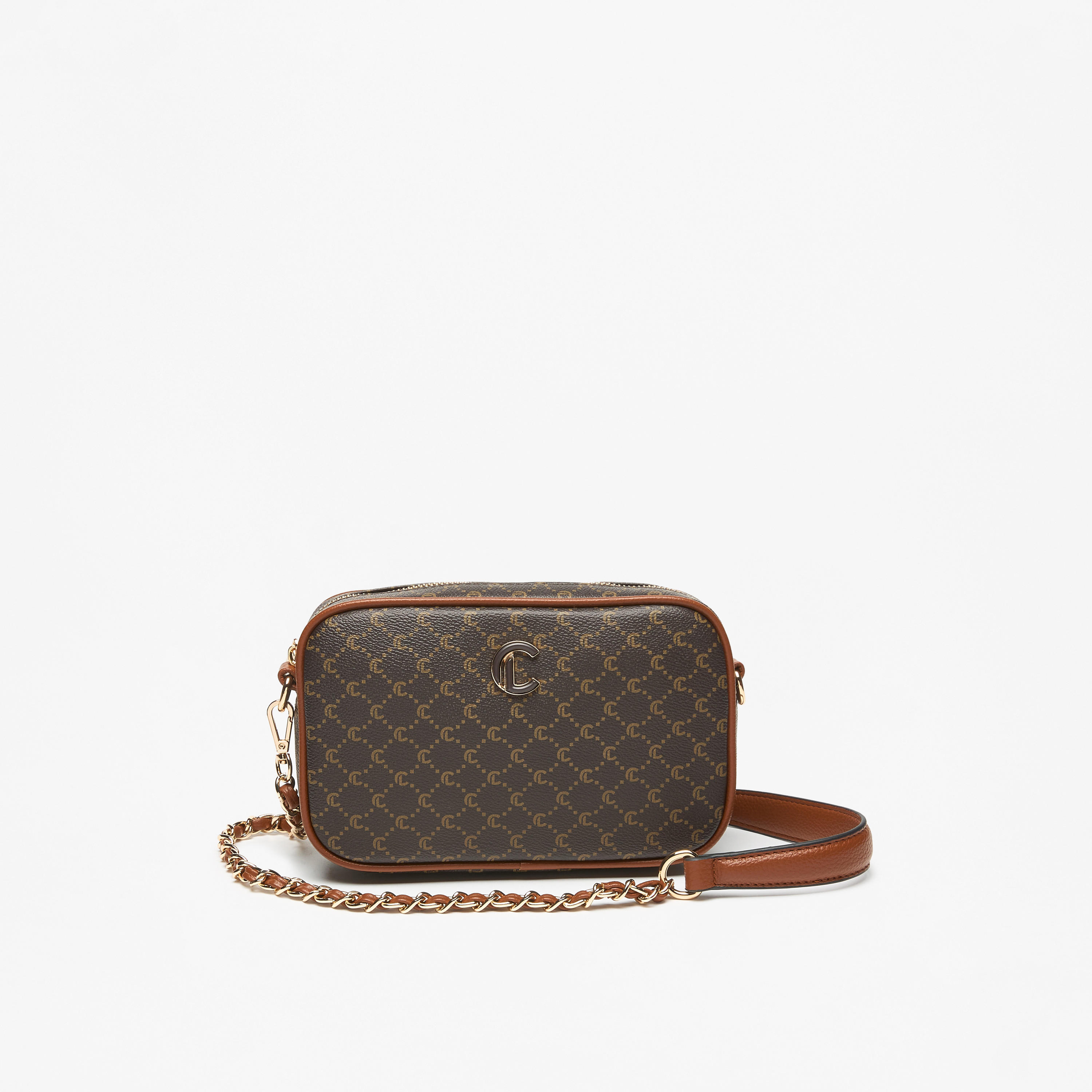 شنطة كروس بودي بطبعات مونوجرام وسحاب إغلاق وحزام بسلسلة من لو كونفورت-women-bagsandwallets-handbags-image-1