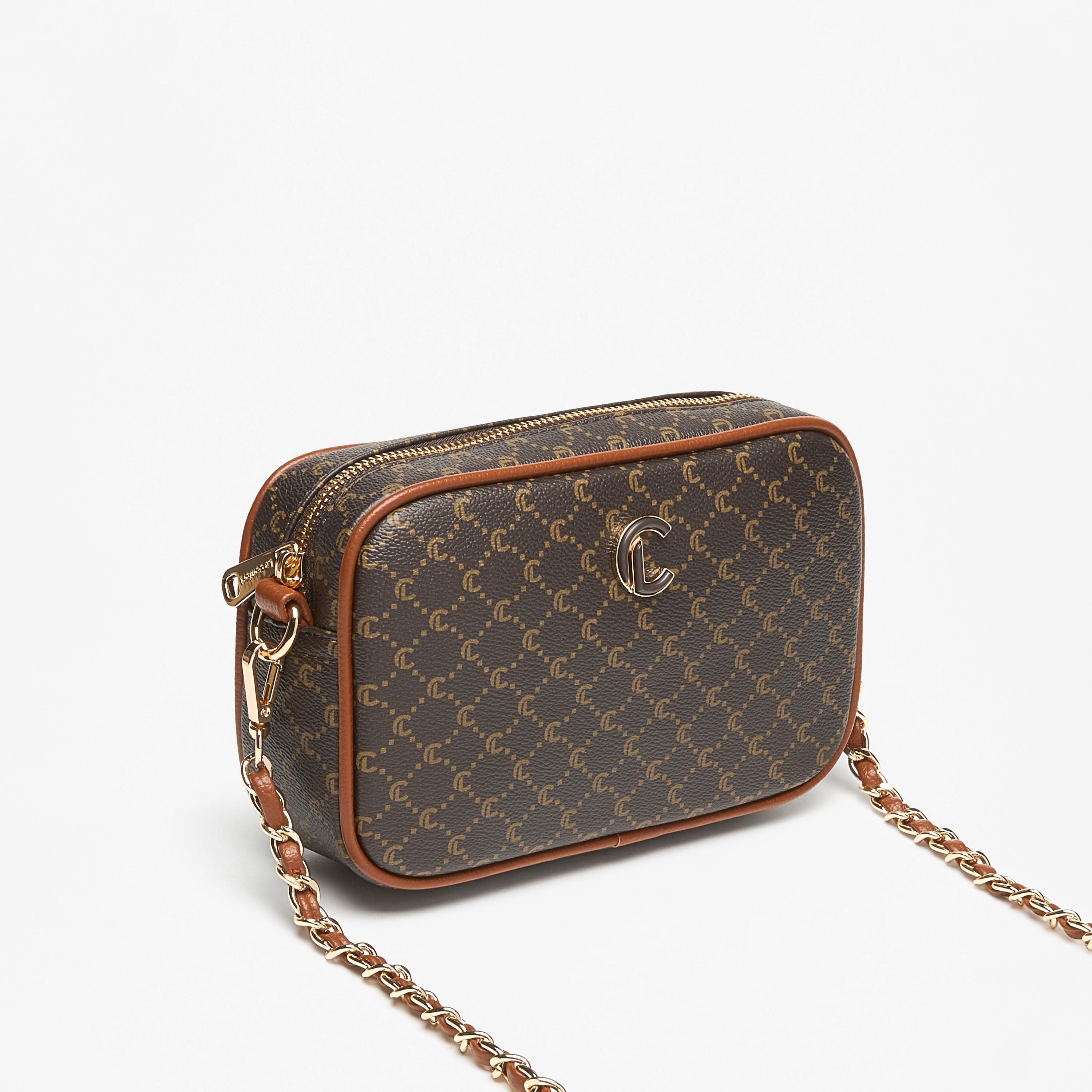 شنطة كروس بودي بطبعات مونوجرام وسحاب إغلاق وحزام بسلسلة من لو كونفورت-women-bagsandwallets-handbags-image-2