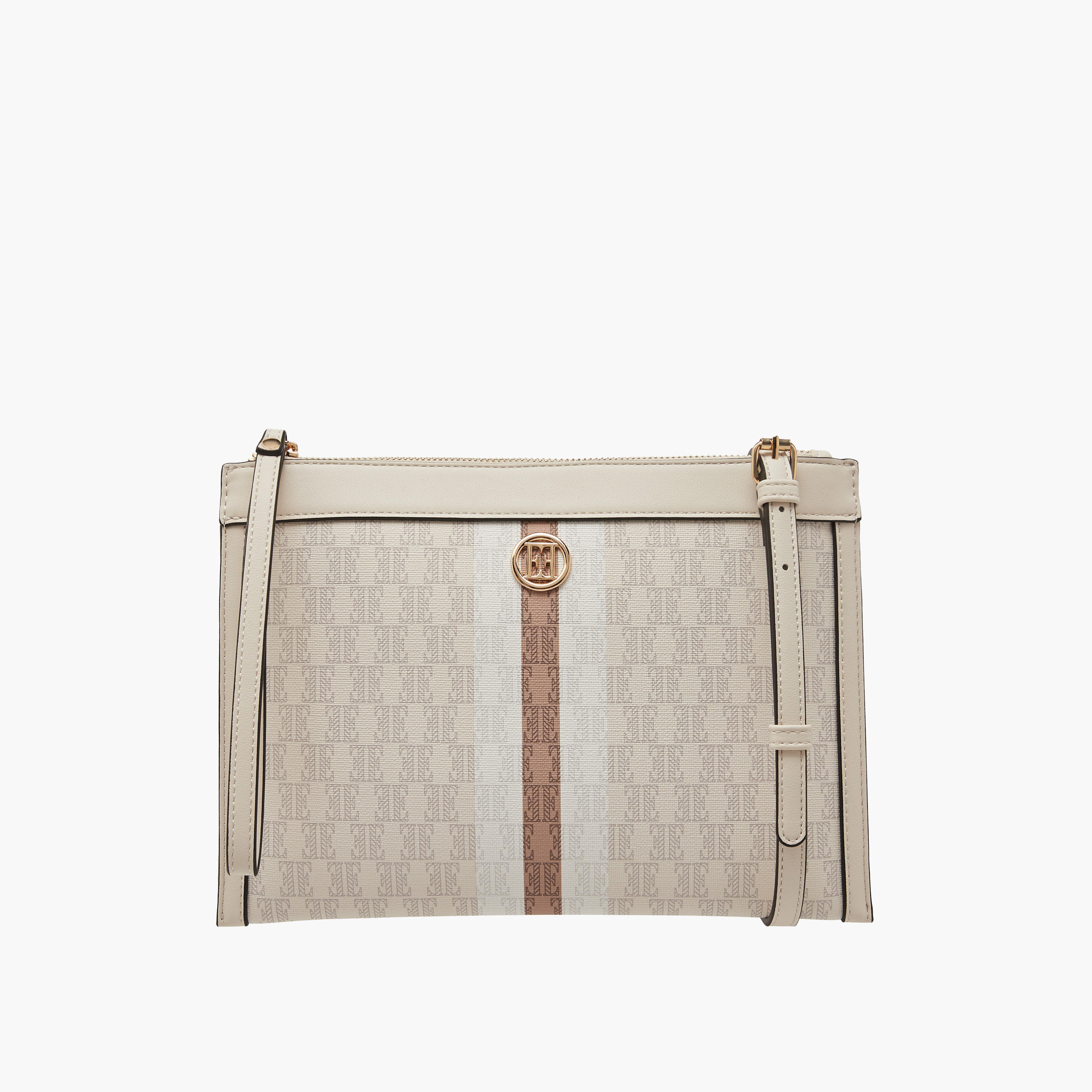 Elle Monogram Textured Crossbody Bag with Adjustable Strap-women-bagsandwallets-handbags-image-1