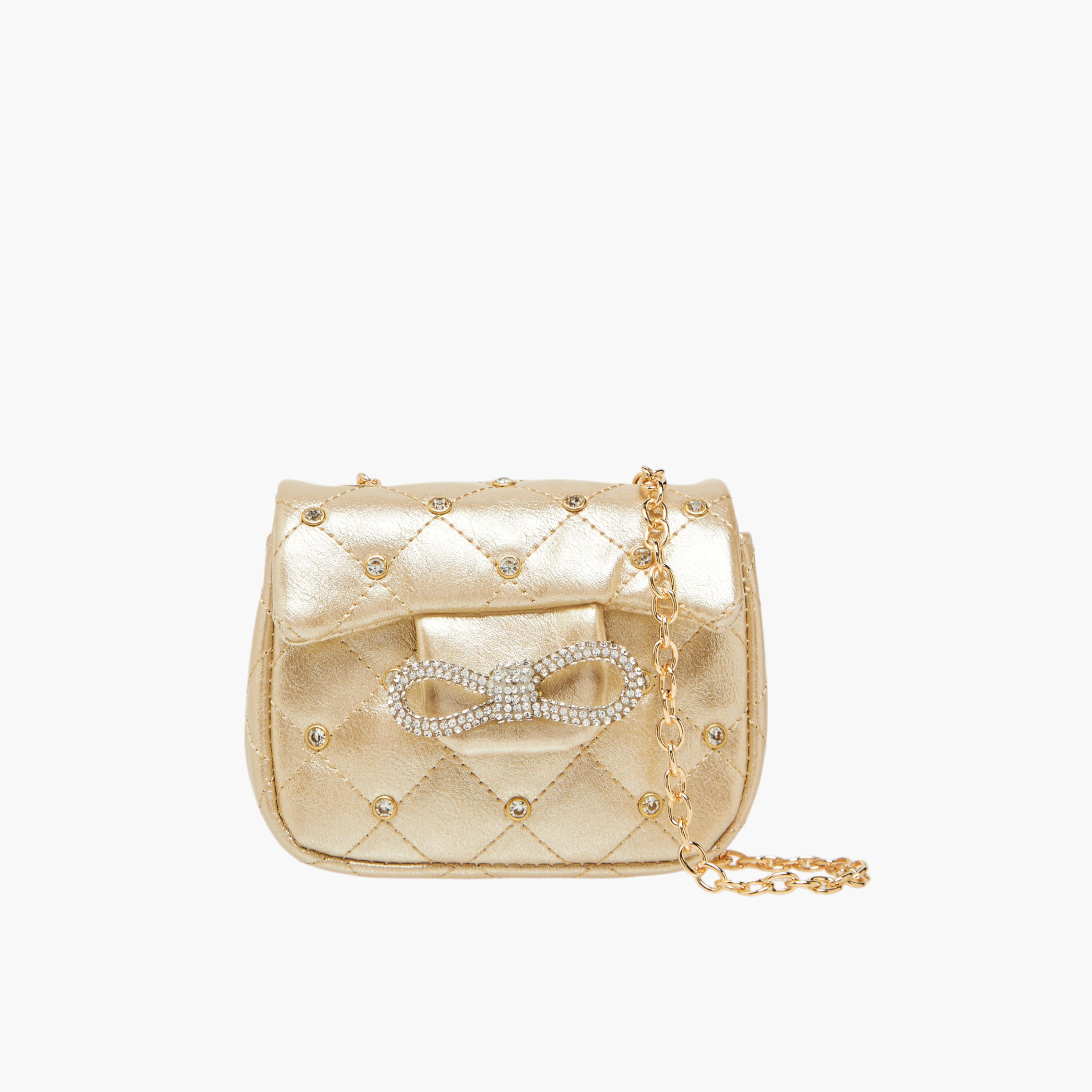 شنطة كروس بودي مزينة بحزام سلسلة وزر إغلاق من ليتل ميسي-girls-accessories-bags-image-1