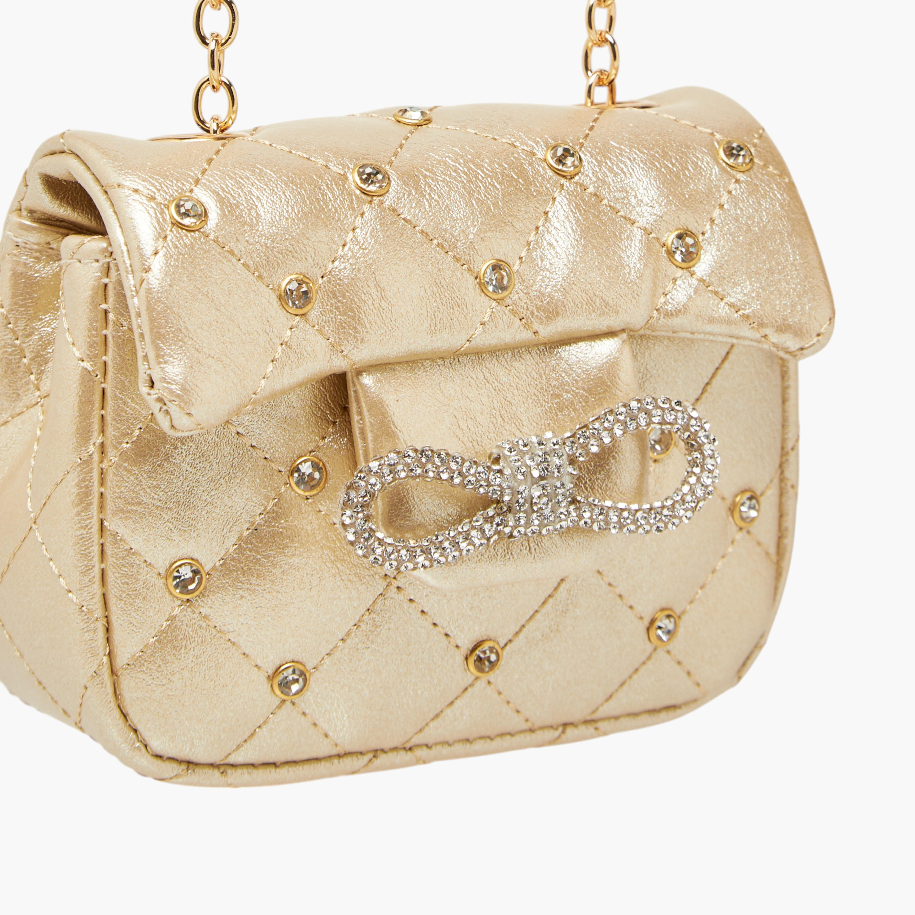 شنطة كروس بودي مزينة بحزام سلسلة وزر إغلاق من ليتل ميسي-girls-accessories-bags-image-4