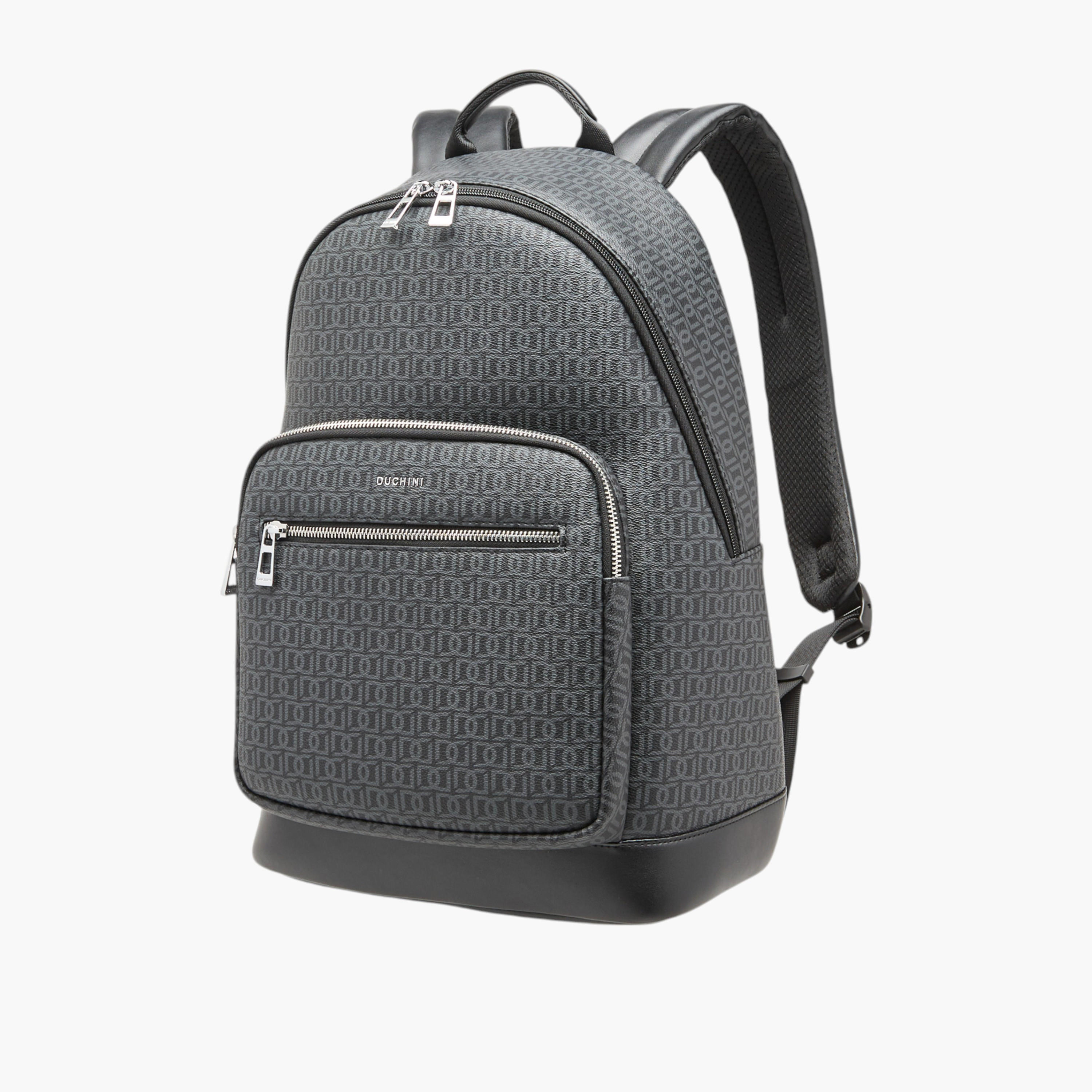 Duchini Monogram Print Backpack with Zip Closure and Laptop Compartment - 31x43x17 cm-women-bagsandwallets-backpacks-image-3