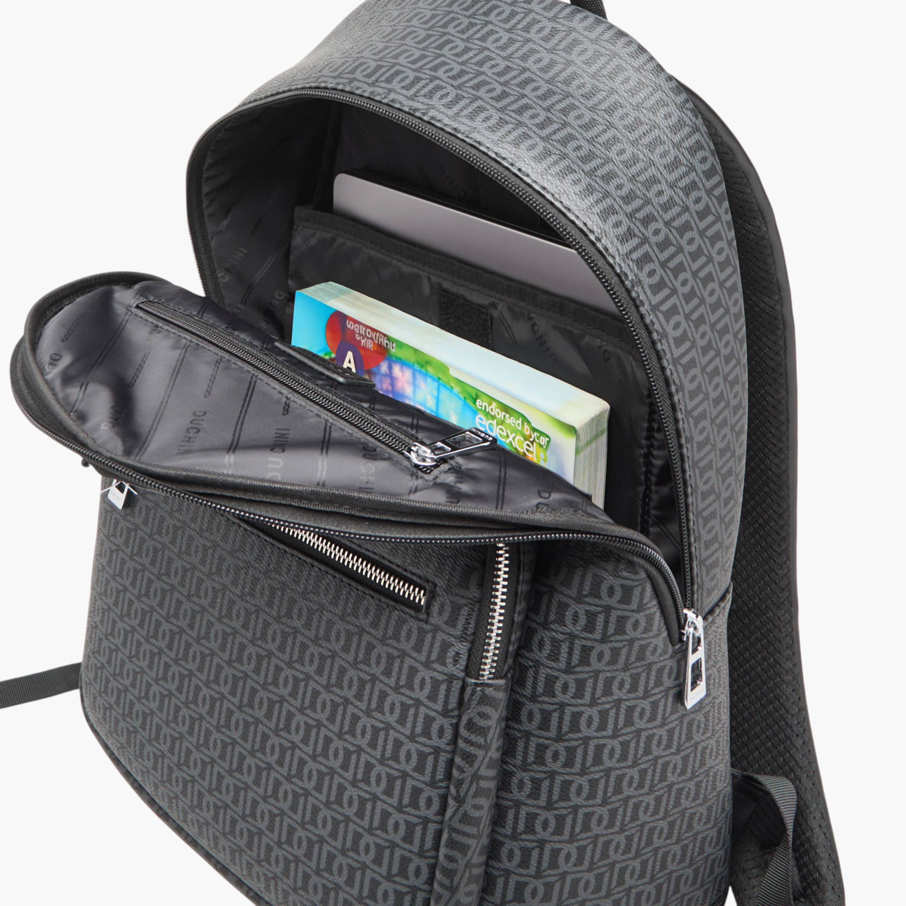 Duchini Monogram Print Backpack with Zip Closure and Laptop Compartment - 31x43x17 cm-women-bagsandwallets-backpacks-image-7