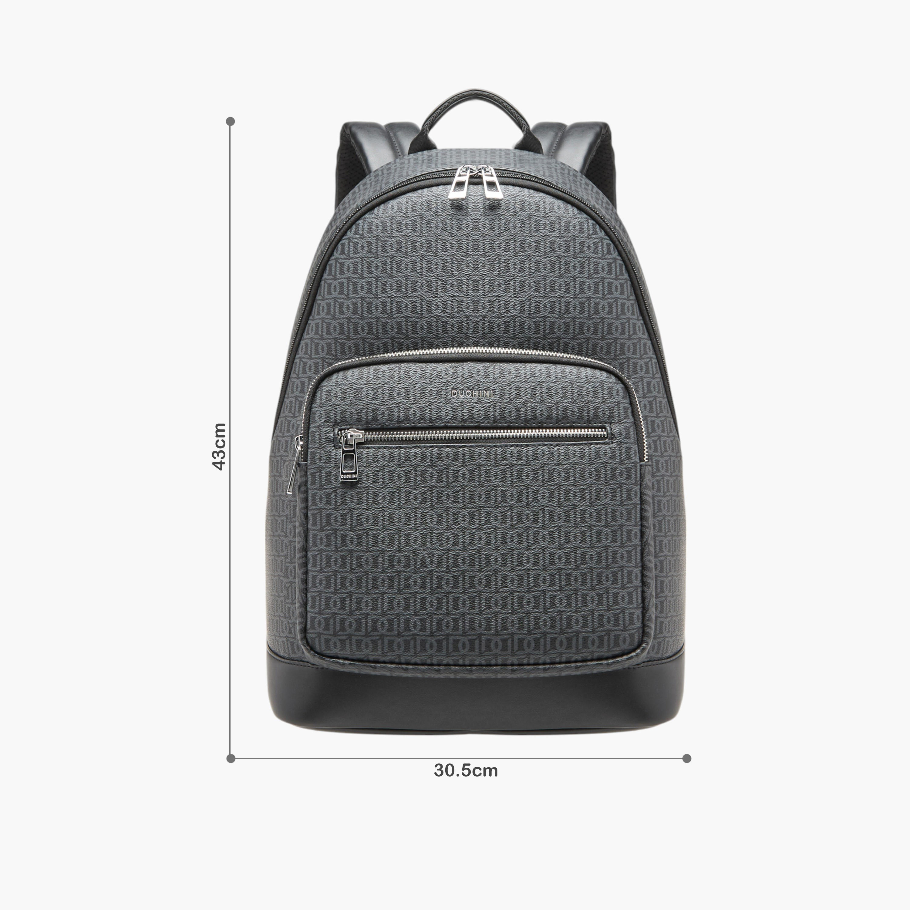 Duchini Monogram Print Backpack with Zip Closure and Laptop Compartment - 31x43x17 cm-women-bagsandwallets-backpacks-image-2