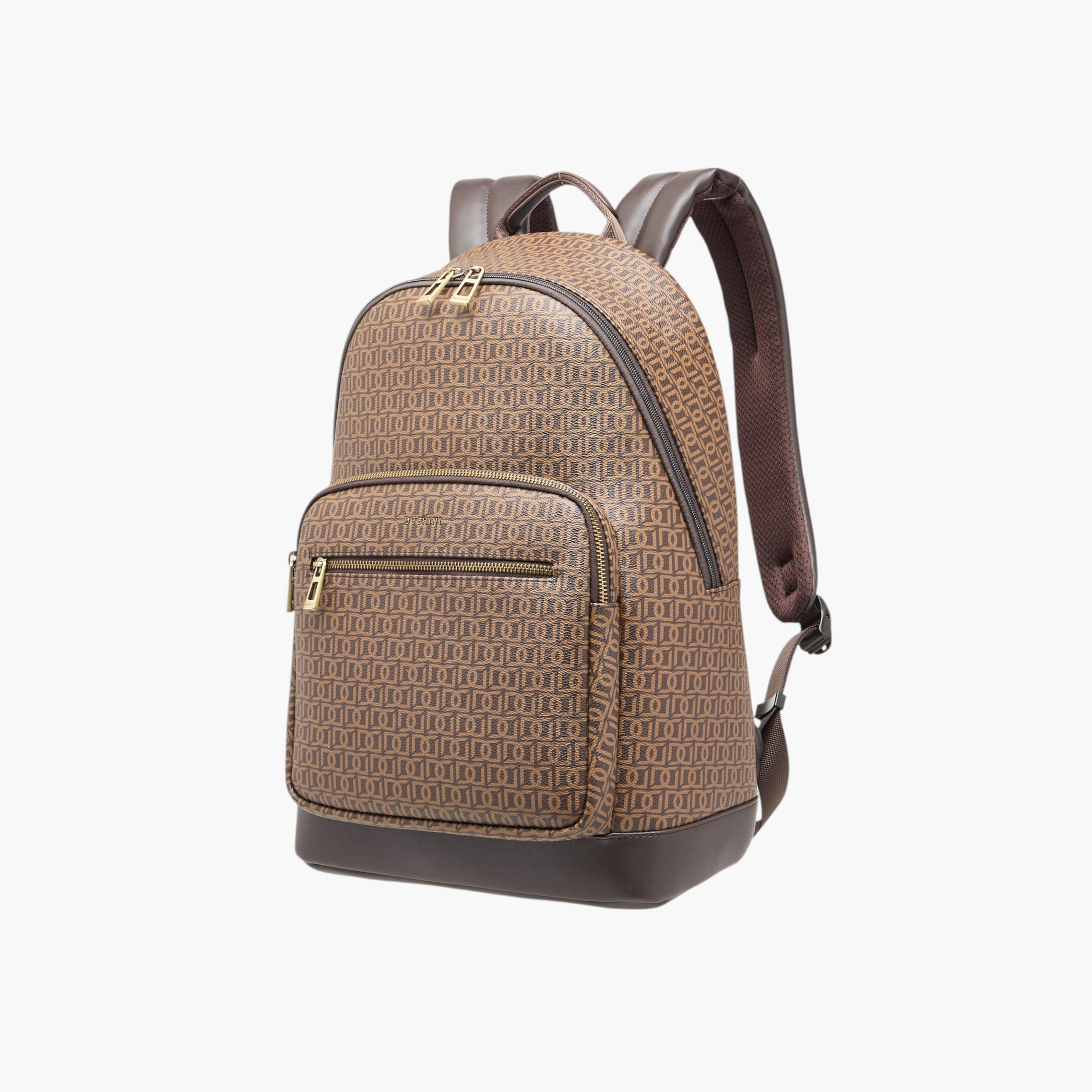Duchini Monogram Print Backpack with Zip Closure and Laptop Compartment - 31x43x17 cm-women-bagsandwallets-backpacks-image-2