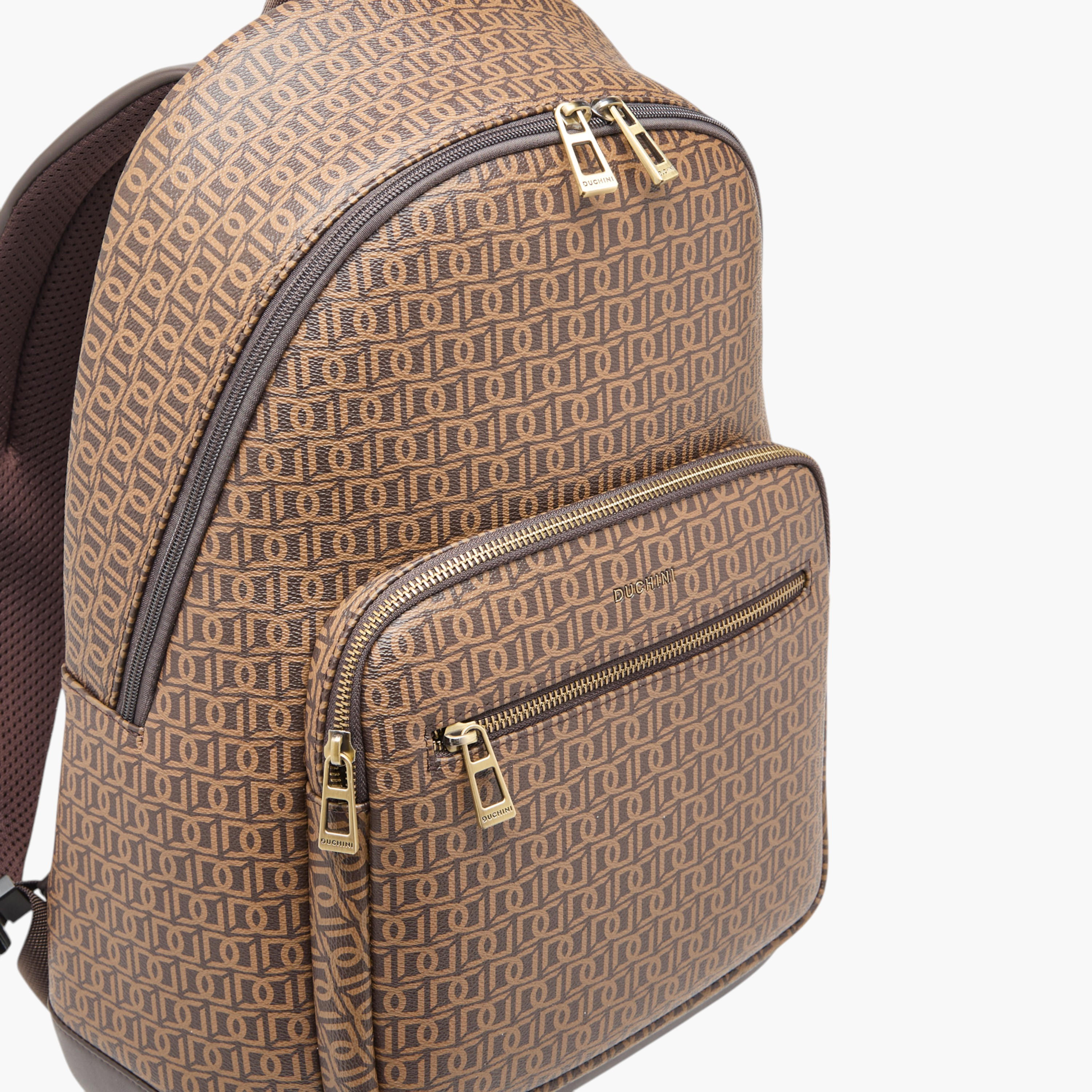 Duchini Monogram Print Backpack with Zip Closure and Laptop Compartment - 31x43x17 cm-women-bagsandwallets-backpacks-image-4