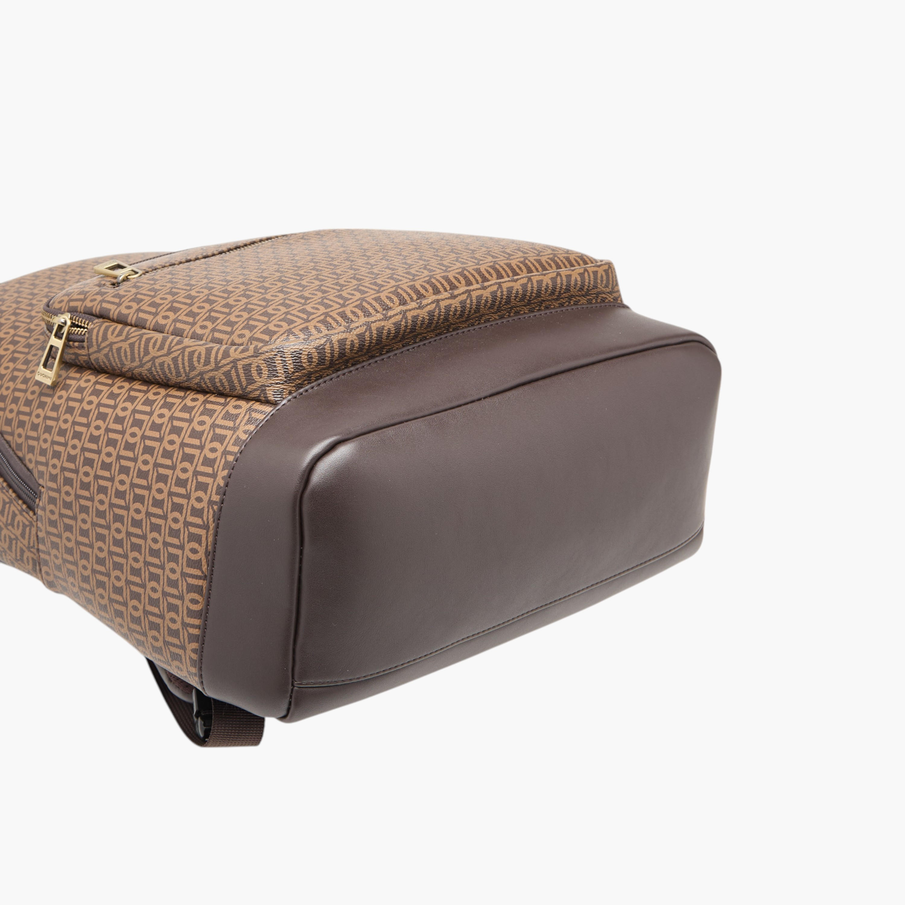 Duchini Monogram Print Backpack with Zip Closure and Laptop Compartment - 31x43x17 cm-women-bagsandwallets-backpacks-image-5