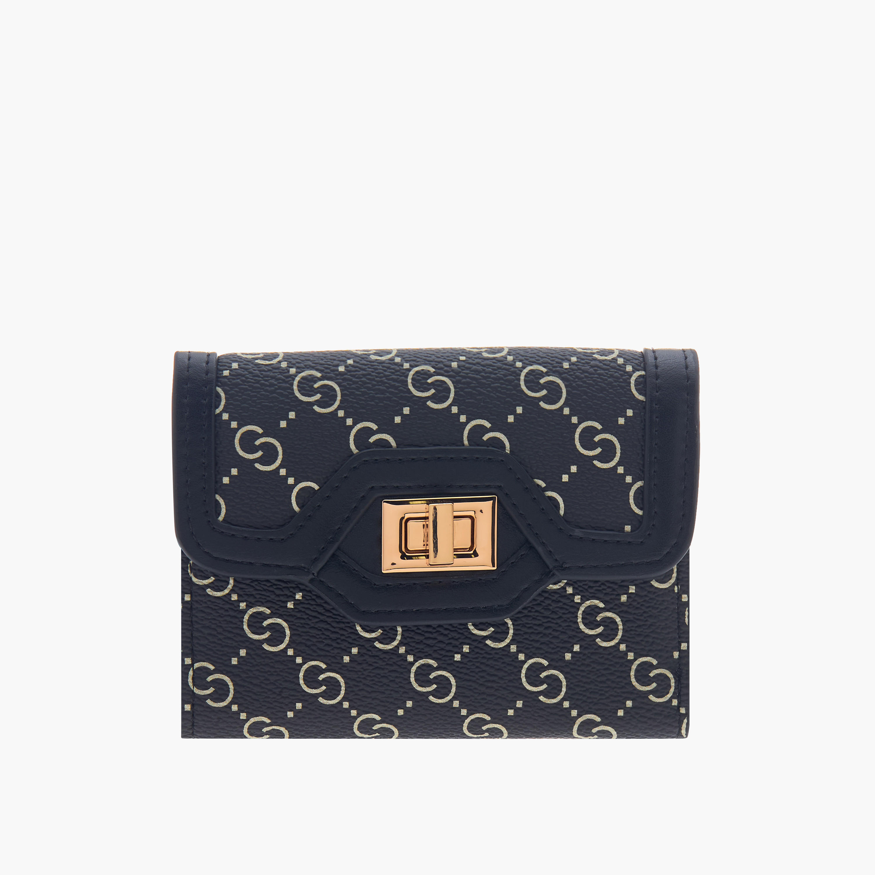 Celeste Monogram Detail Bi-Fold Wallet with Lock Clasp Closure-women-bagsandwallets-wallets-image-1