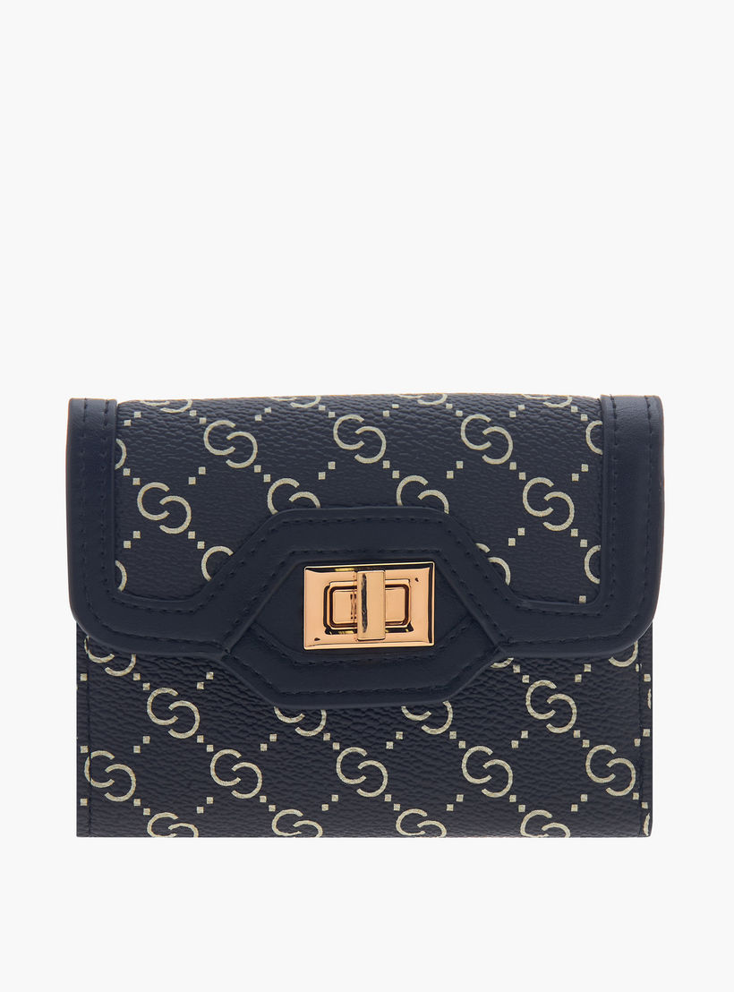 محفظة مونوجرام بطية ثنائية وقفل إغلاق من سيليست-women-bagsandwallets-wallets-image-1