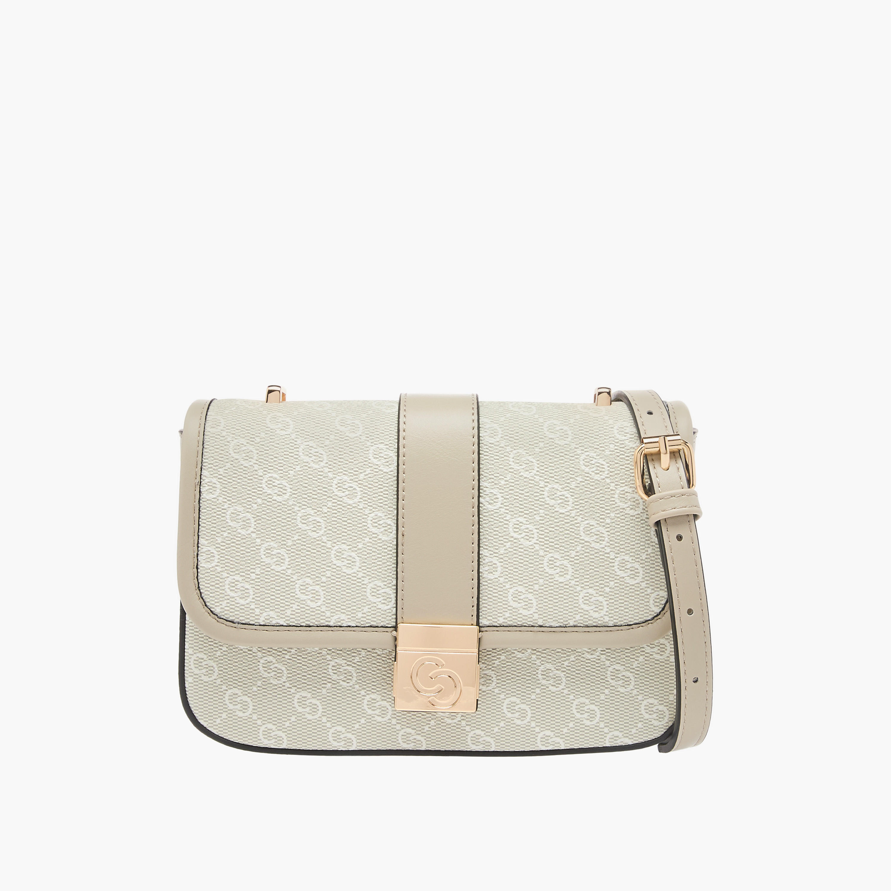 Celeste Monogram Print Crossbody Bag with Button Closure and Adjustable Strap-women-bagsandwallets-handbags-image-1