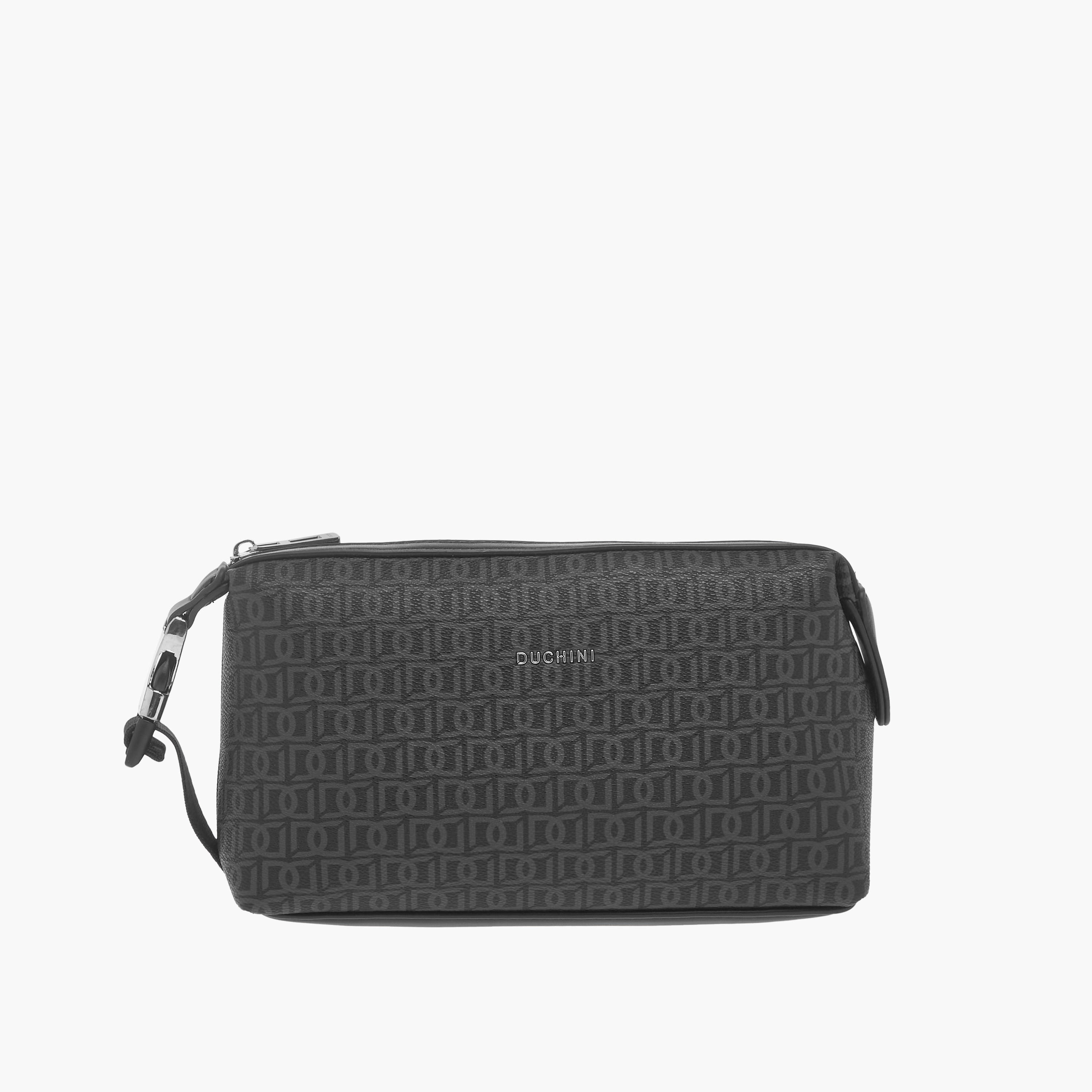 Duchini Monogram Print Pouch with Zip Closure and Side Release Buckle Detail-men-beltsandwallets-wallets-image-1
