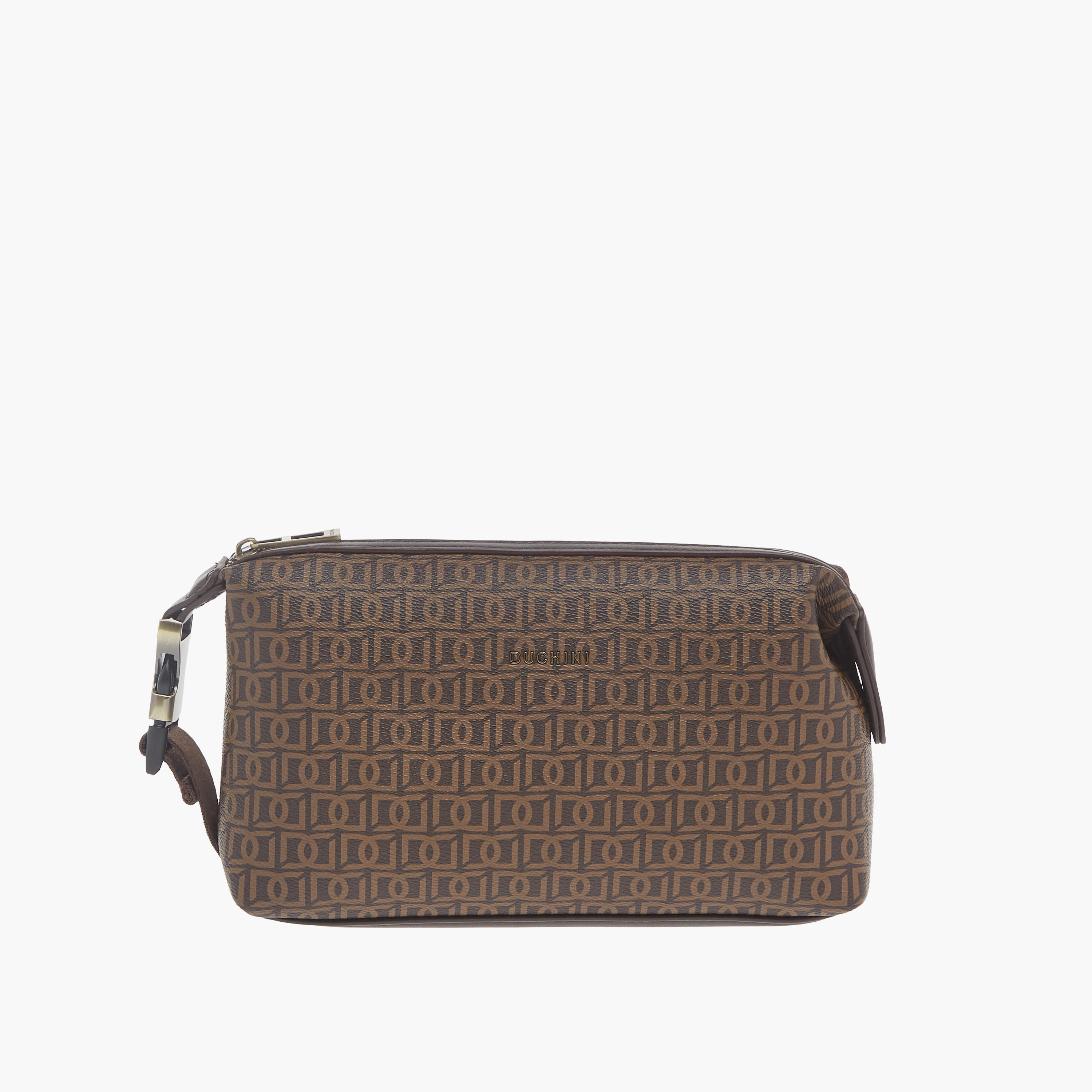 Duchini Monogram Print Pouch with Zip Closure and Side Release Buckle Detail-men-beltsandwallets-wallets-image-1