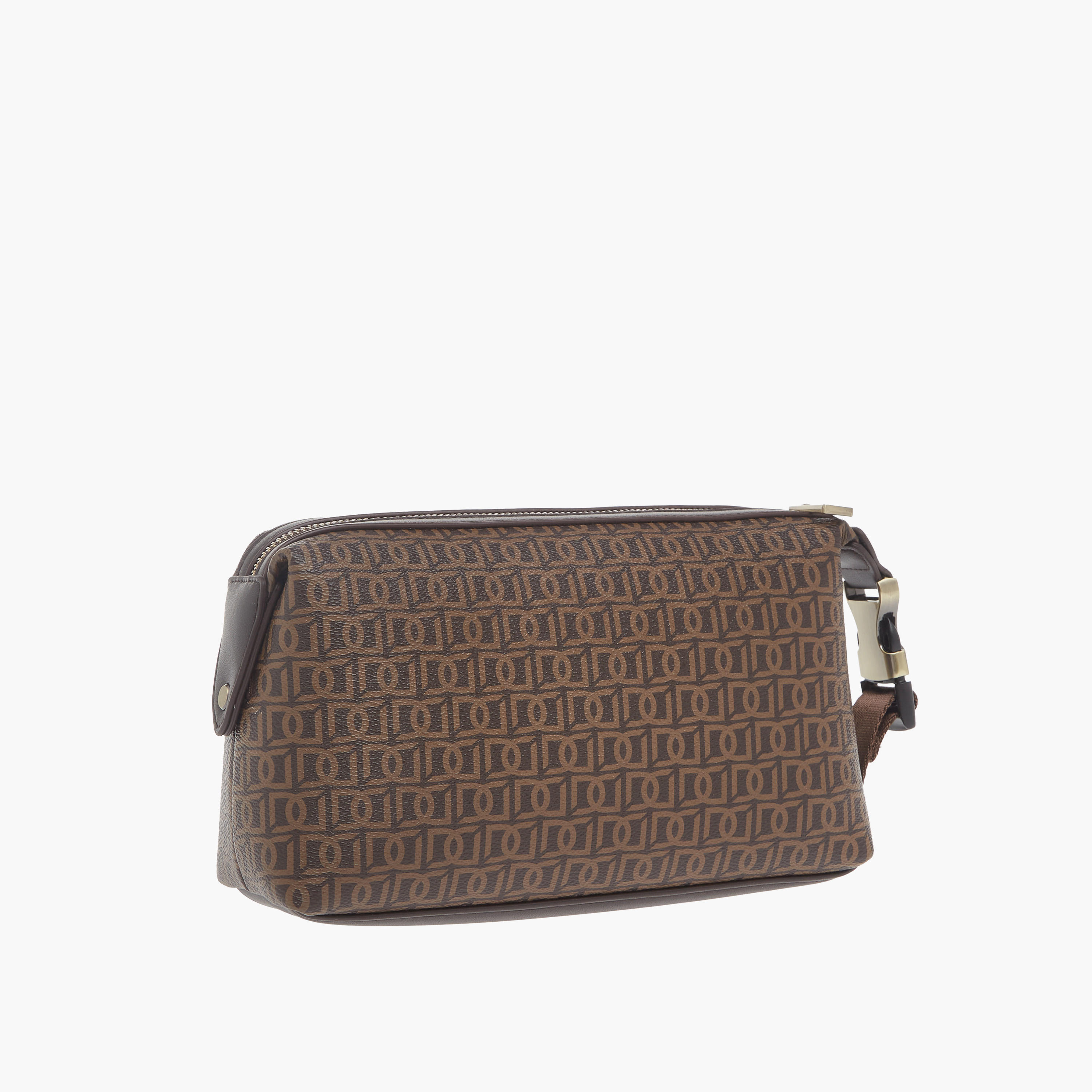Duchini Monogram Print Pouch with Zip Closure and Side Release Buckle Detail-men-beltsandwallets-wallets-image-2