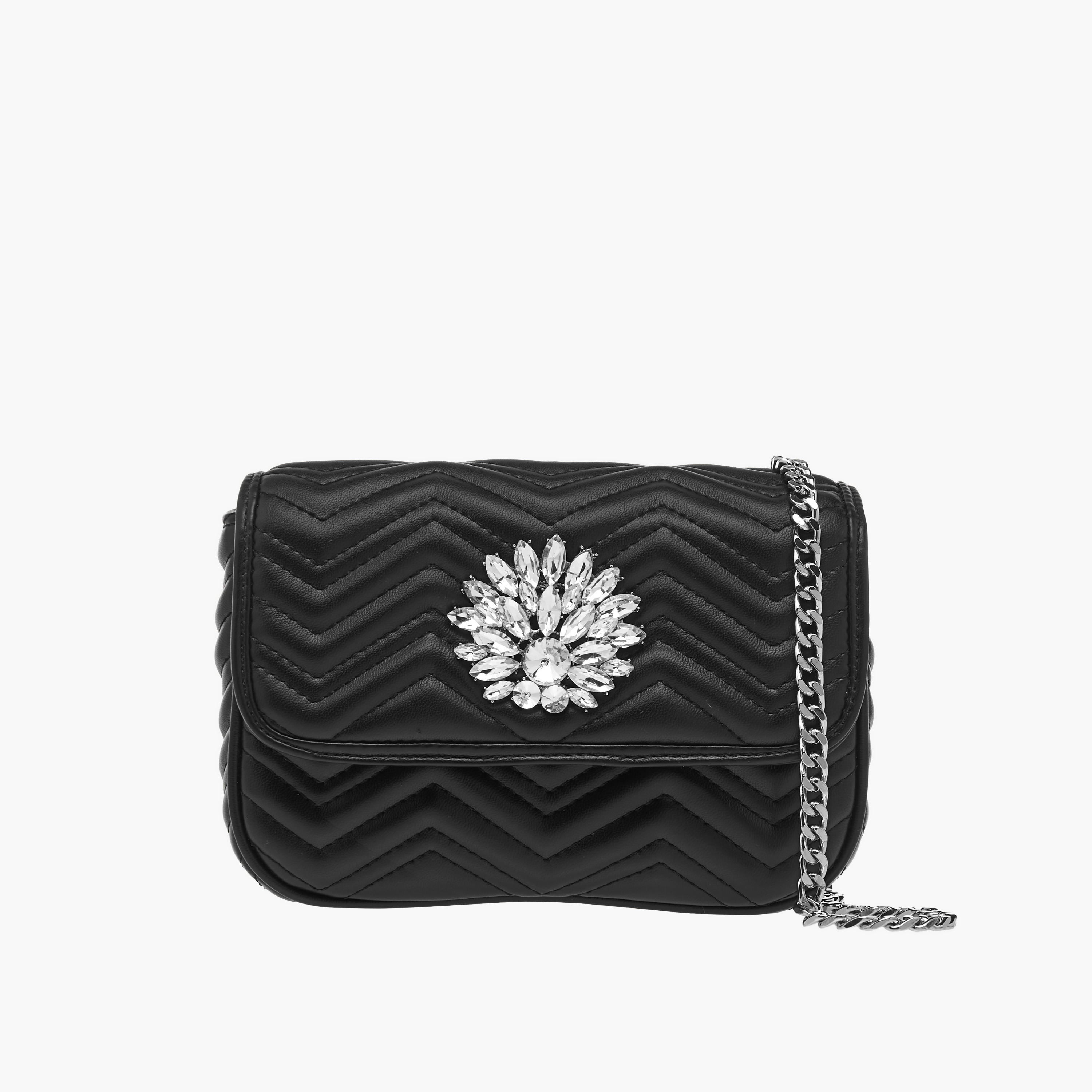 Paprika Embellished Crossbody Bag with Chain Strap and Flap Closure-women-bagsandwallets-handbags-image-1