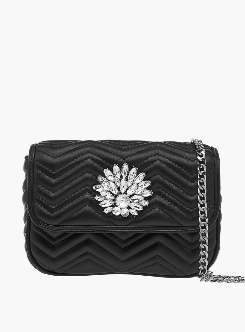 Paprika Embellished Crossbody Bag with Chain Strap and Flap Closure-women-bagsandwallets-handbags-image-1