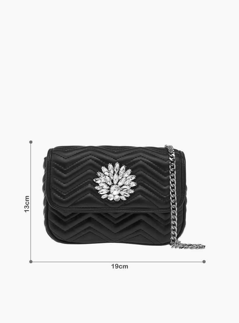 Paprika Embellished Crossbody Bag with Chain Strap and Flap Closure-women-bagsandwallets-handbags-image-8