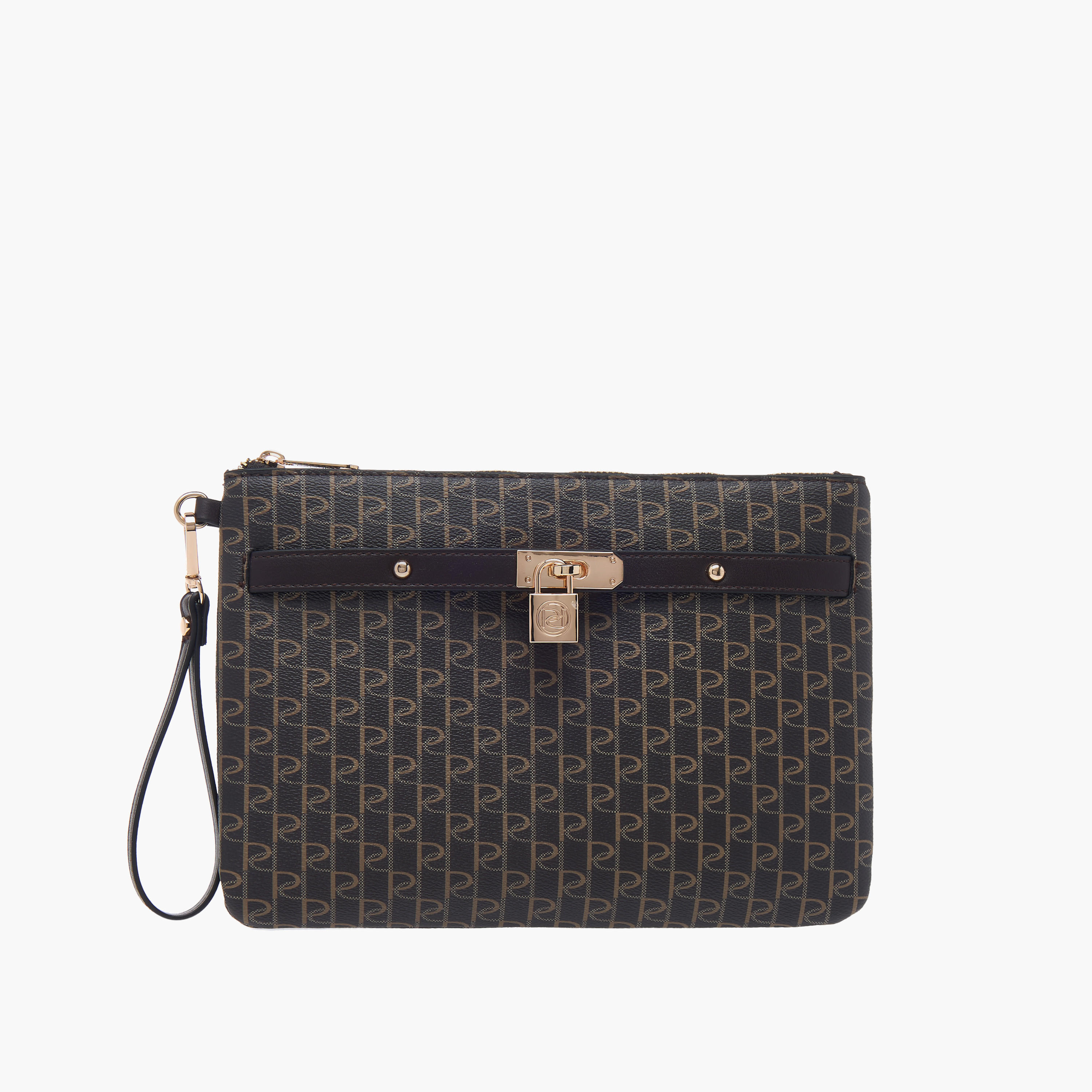 Paprika Monogram Print Clutch with Zip Closure and Wrist Loop-women-bagsandwallets-handbags-image-1