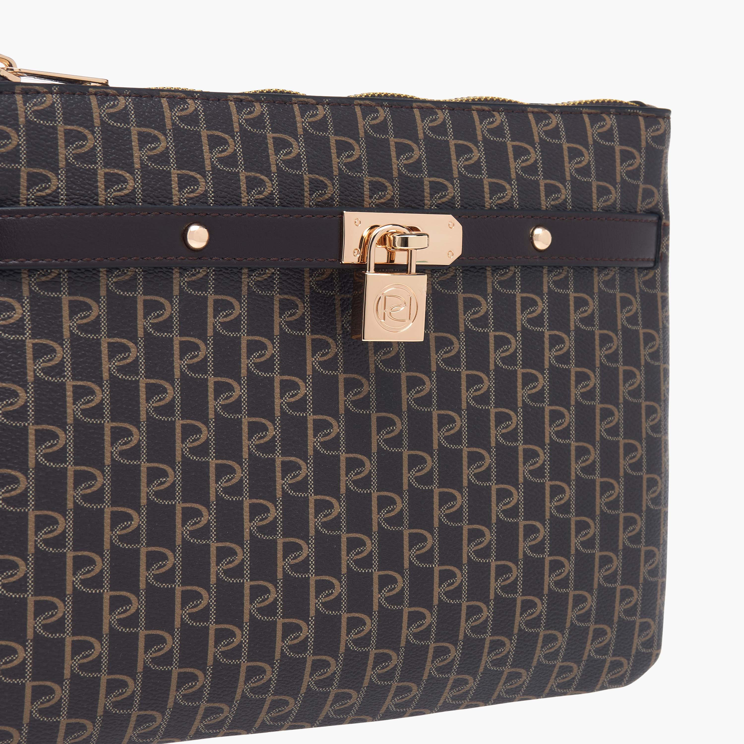 Paprika Monogram Print Clutch with Zip Closure and Wrist Loop-women-bagsandwallets-handbags-image-3